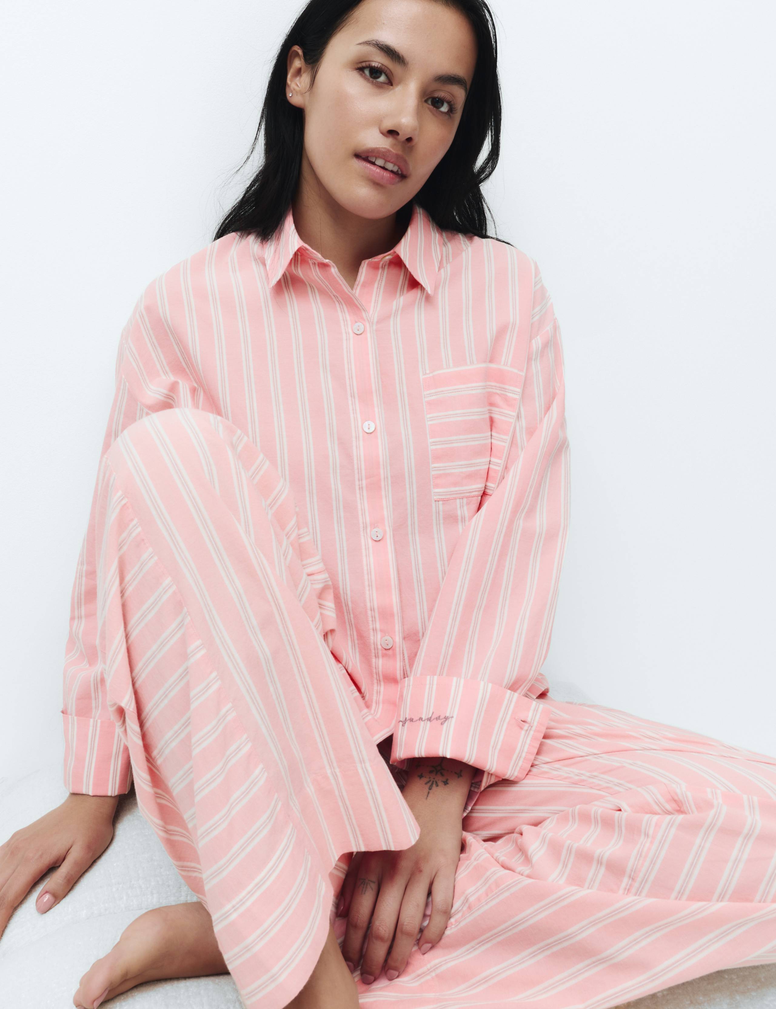 Pure Cotton Striped Pyjama Shirt & Bottom Set