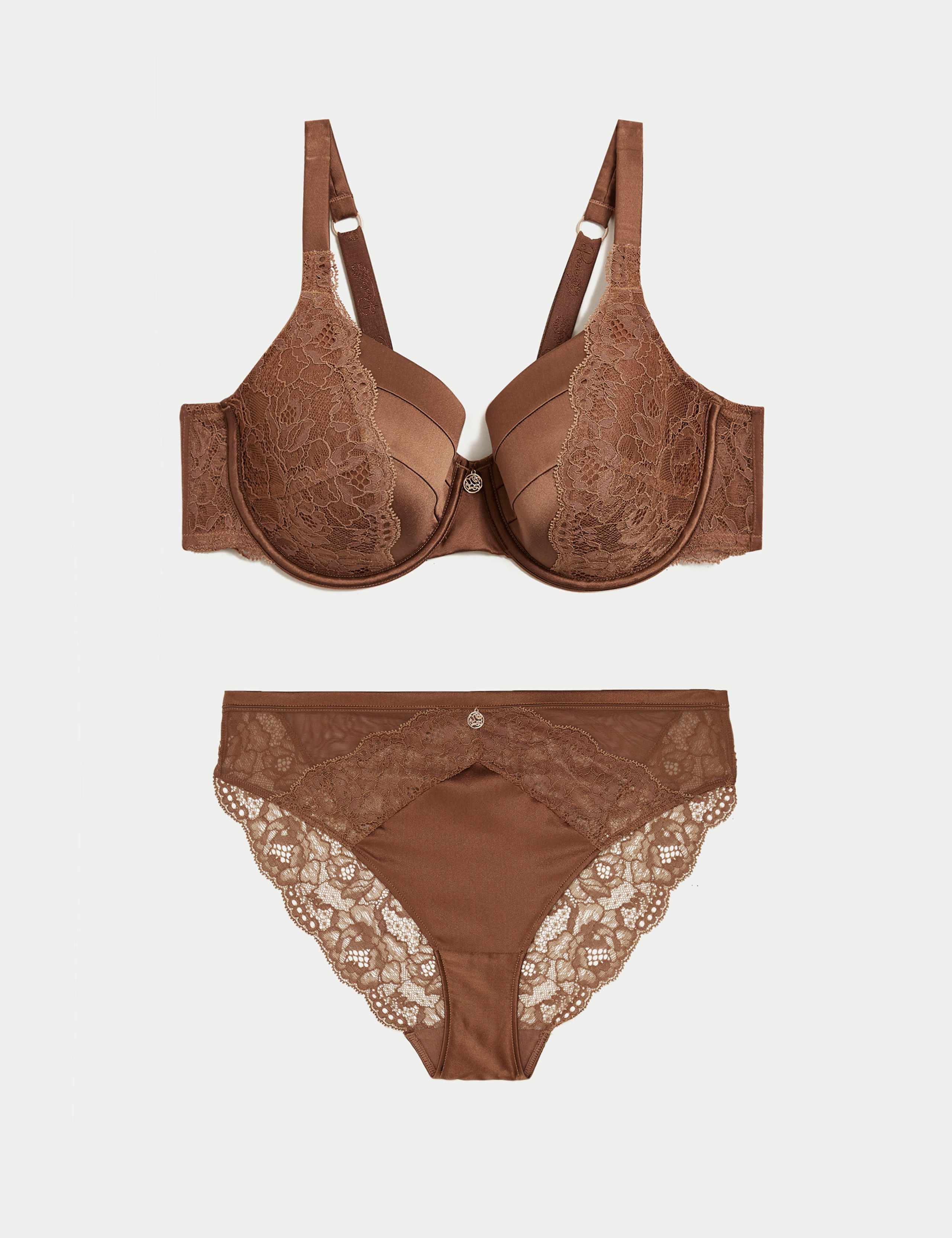 Silk & Lace Wired Full Cup Bra Set A-E 1 of 6