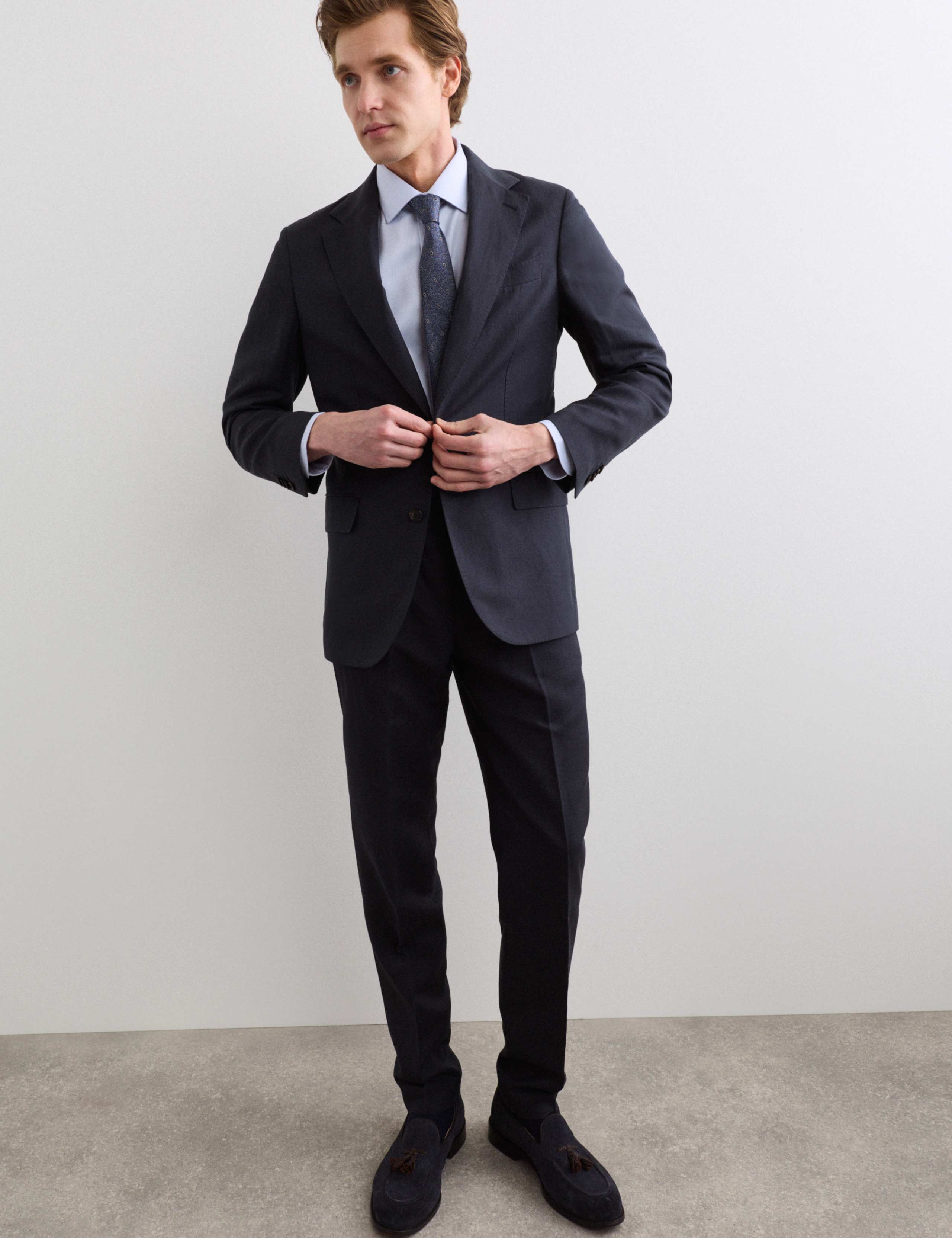 2 Piece Tailored Fit Italian Silk & Linen Suit