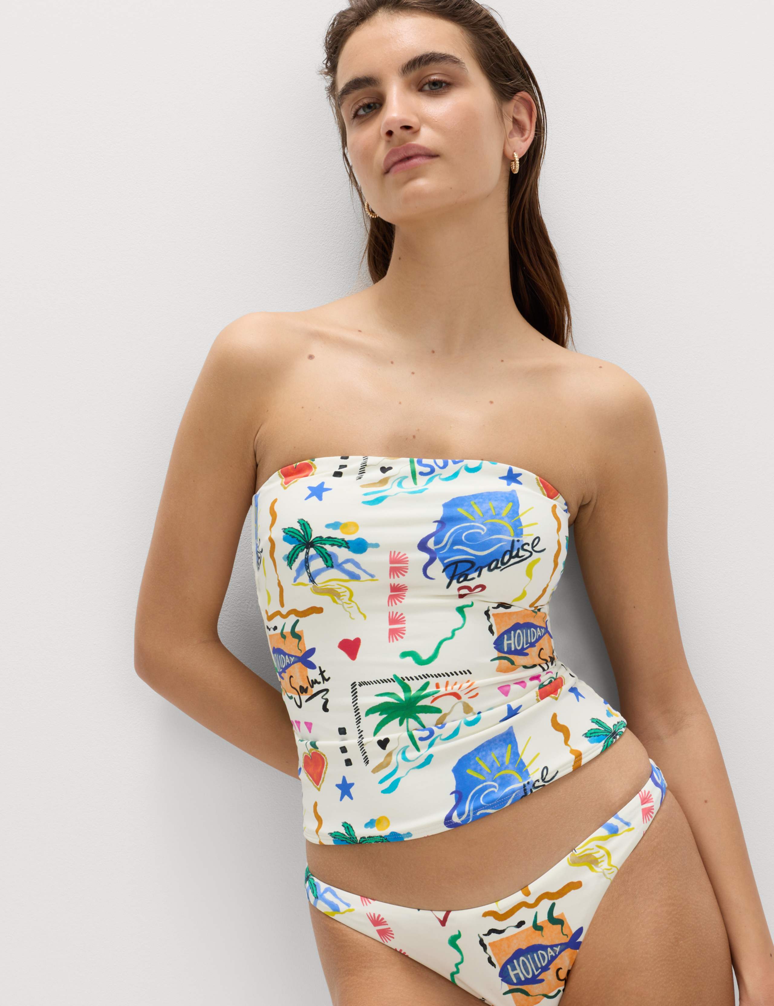 Printed Bandeau Tankini Set