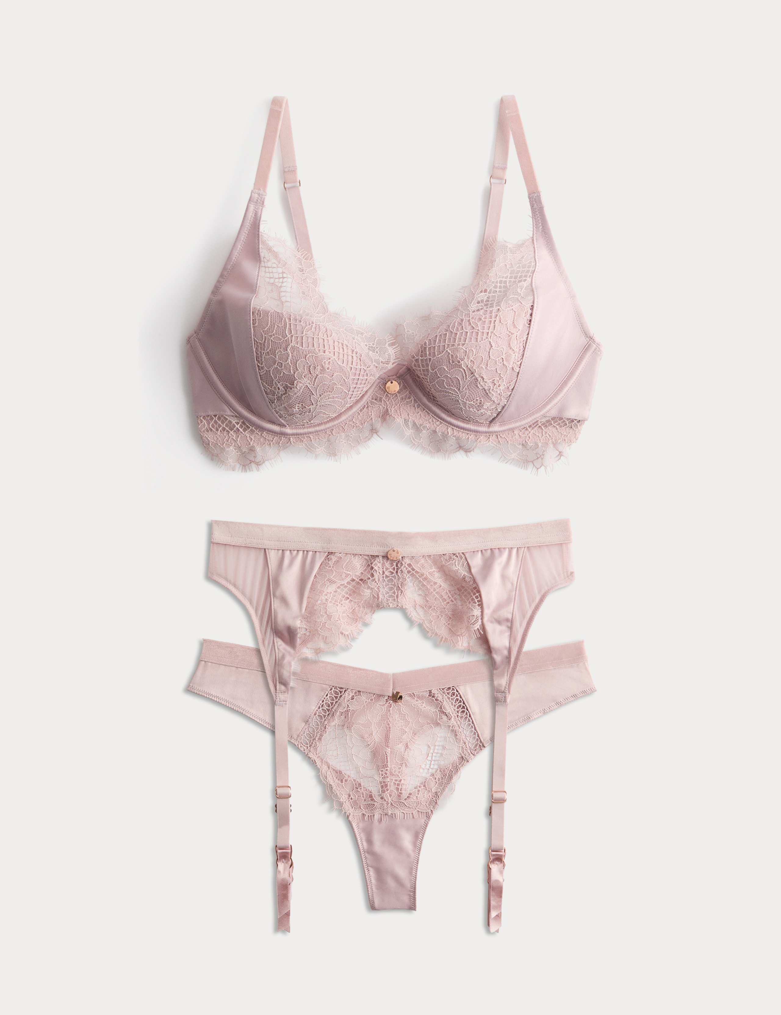 Saffron Satin & Lace Suspender Set 1 of 6