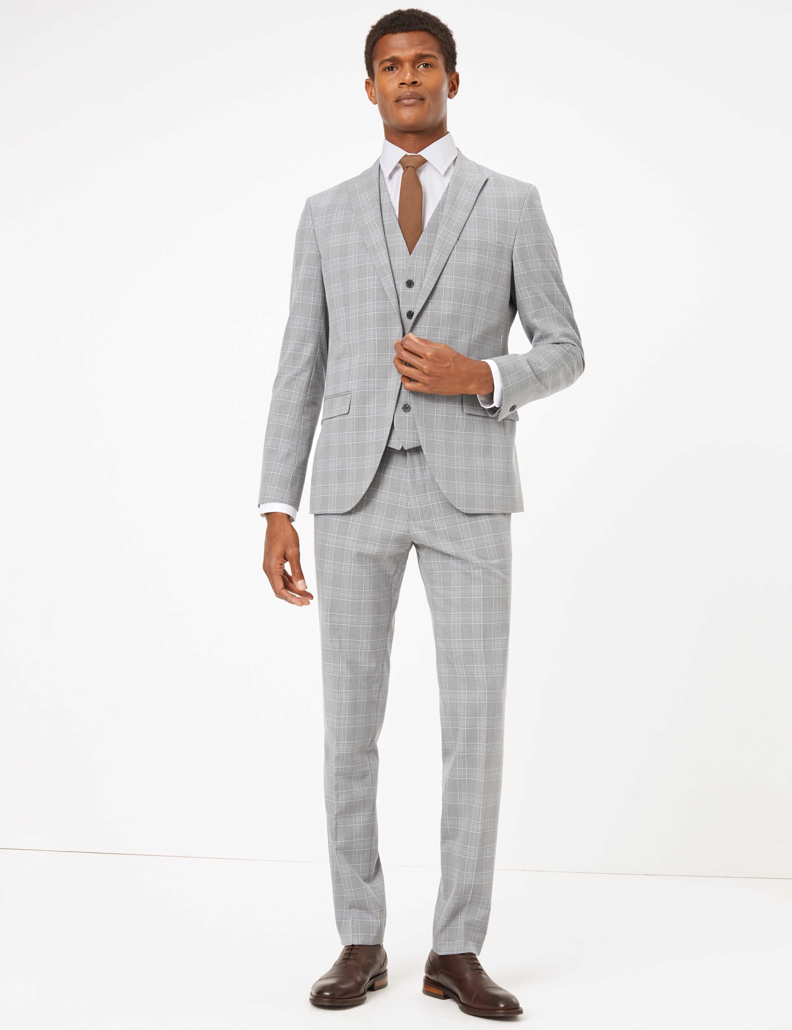 Grey Checked Skinny Fit 3 Piece Suit 3 of 7