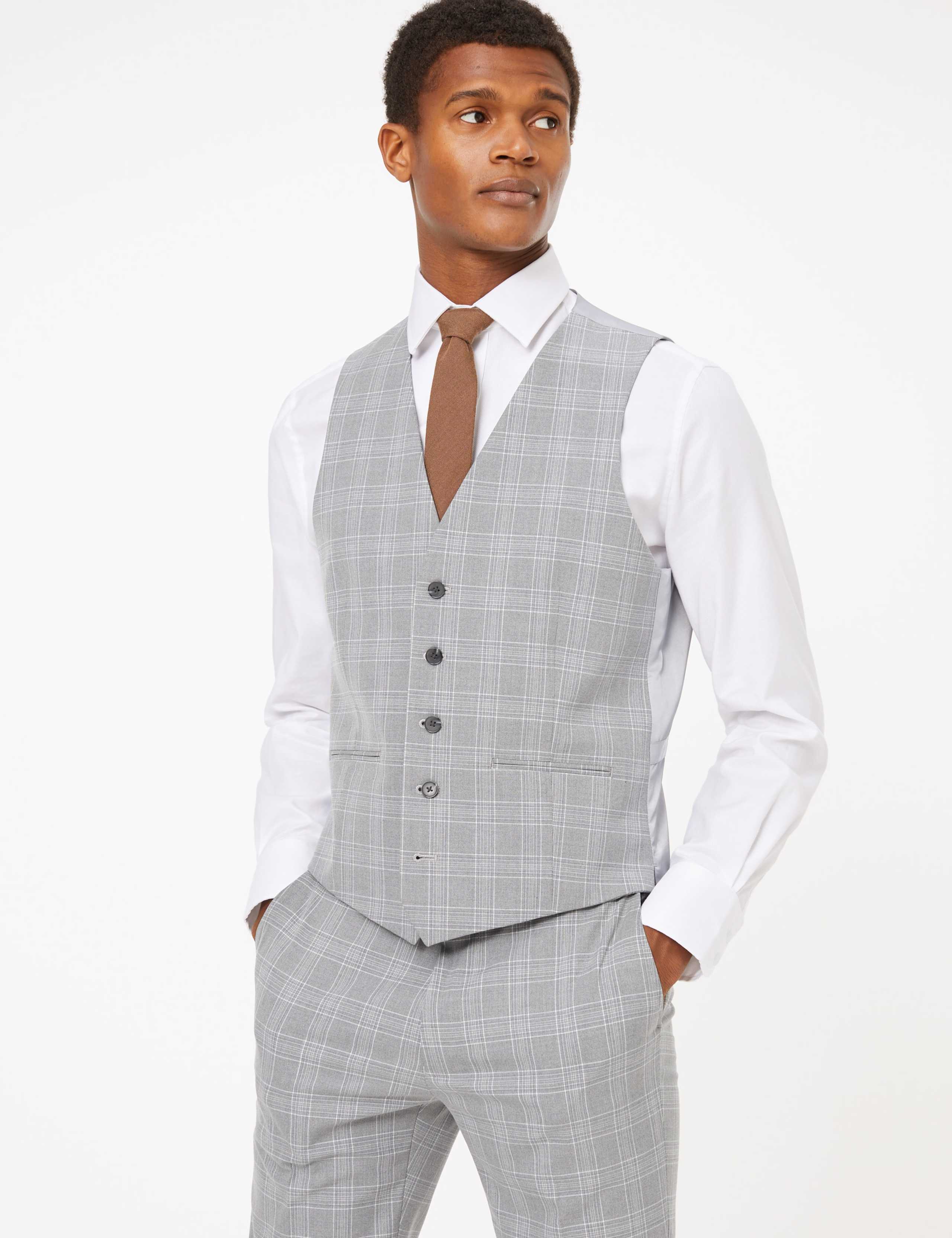 Grey Checked Skinny Fit 3 Piece Suit 1 of 7