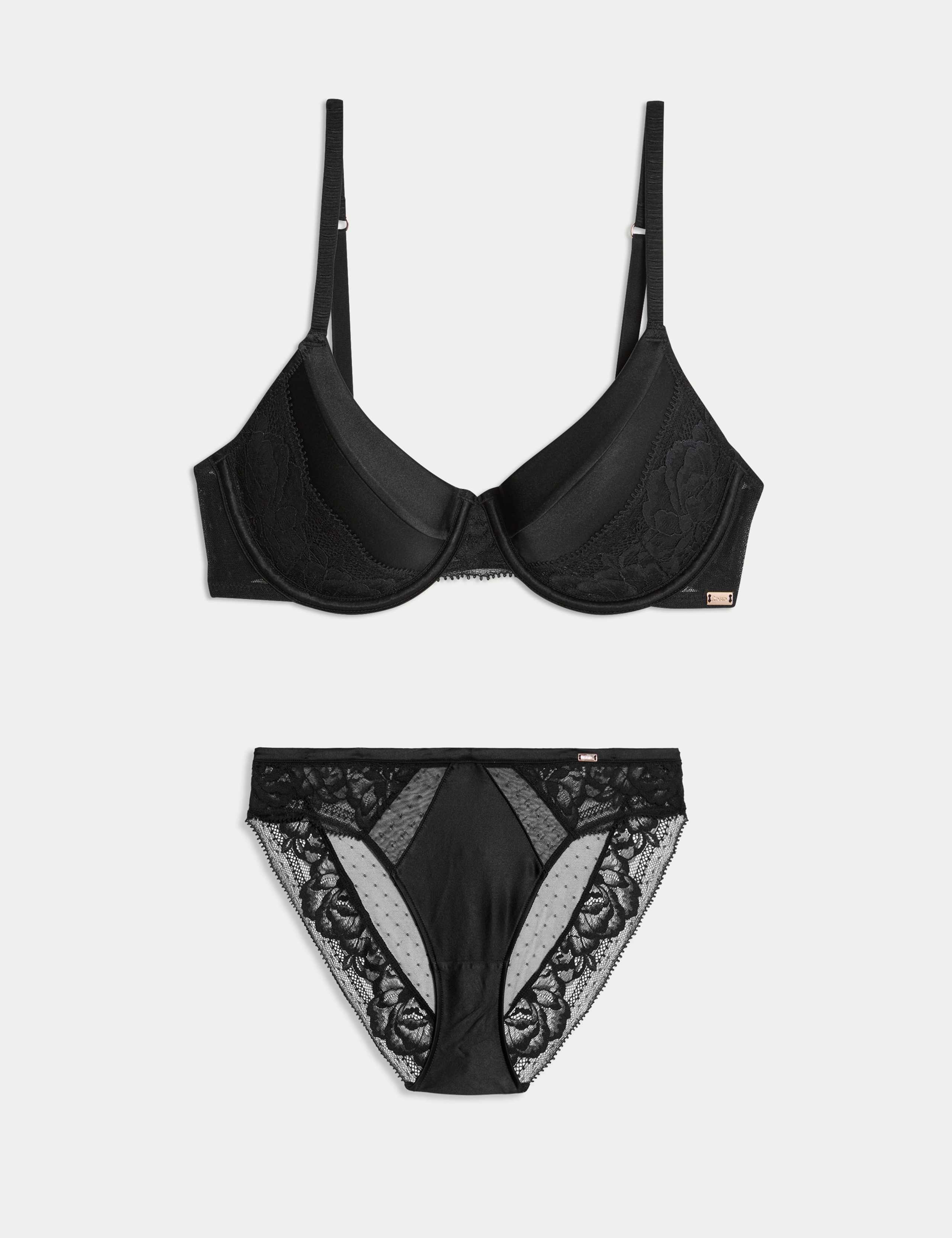 Silk & Lace Wired Demi Cup Bra Set A-E 1 of 6