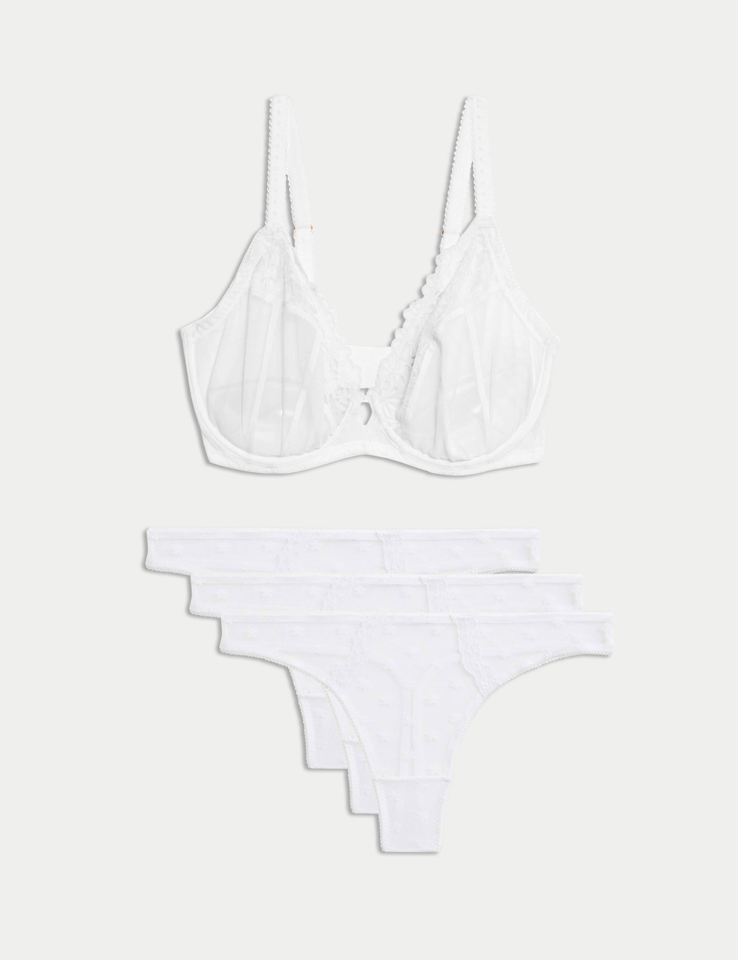 Daisy Embroidery Wired Plunge Bra Set F-H 1 of 6