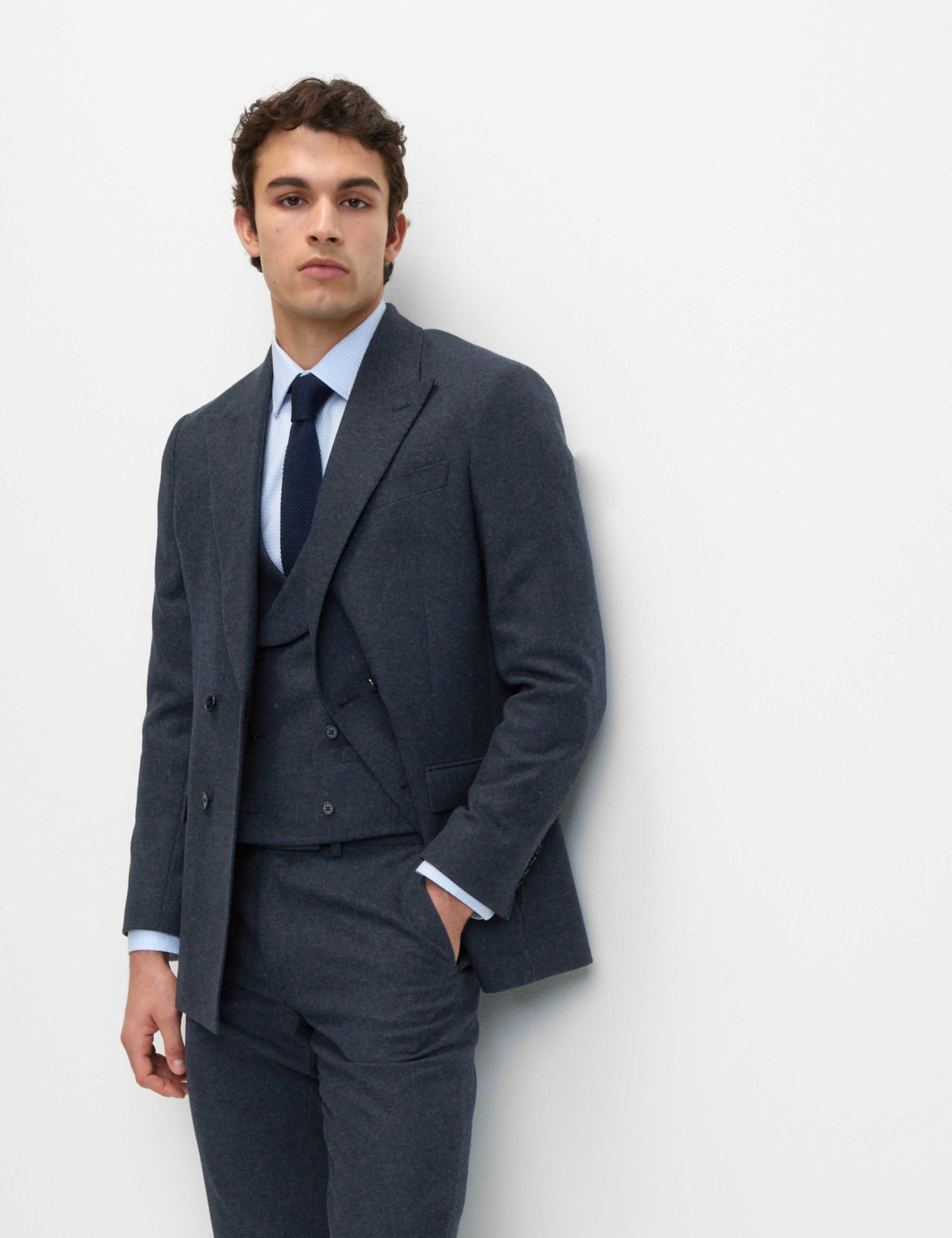 Tailored Fit Wool Rich Tweed Double Breasted Suit