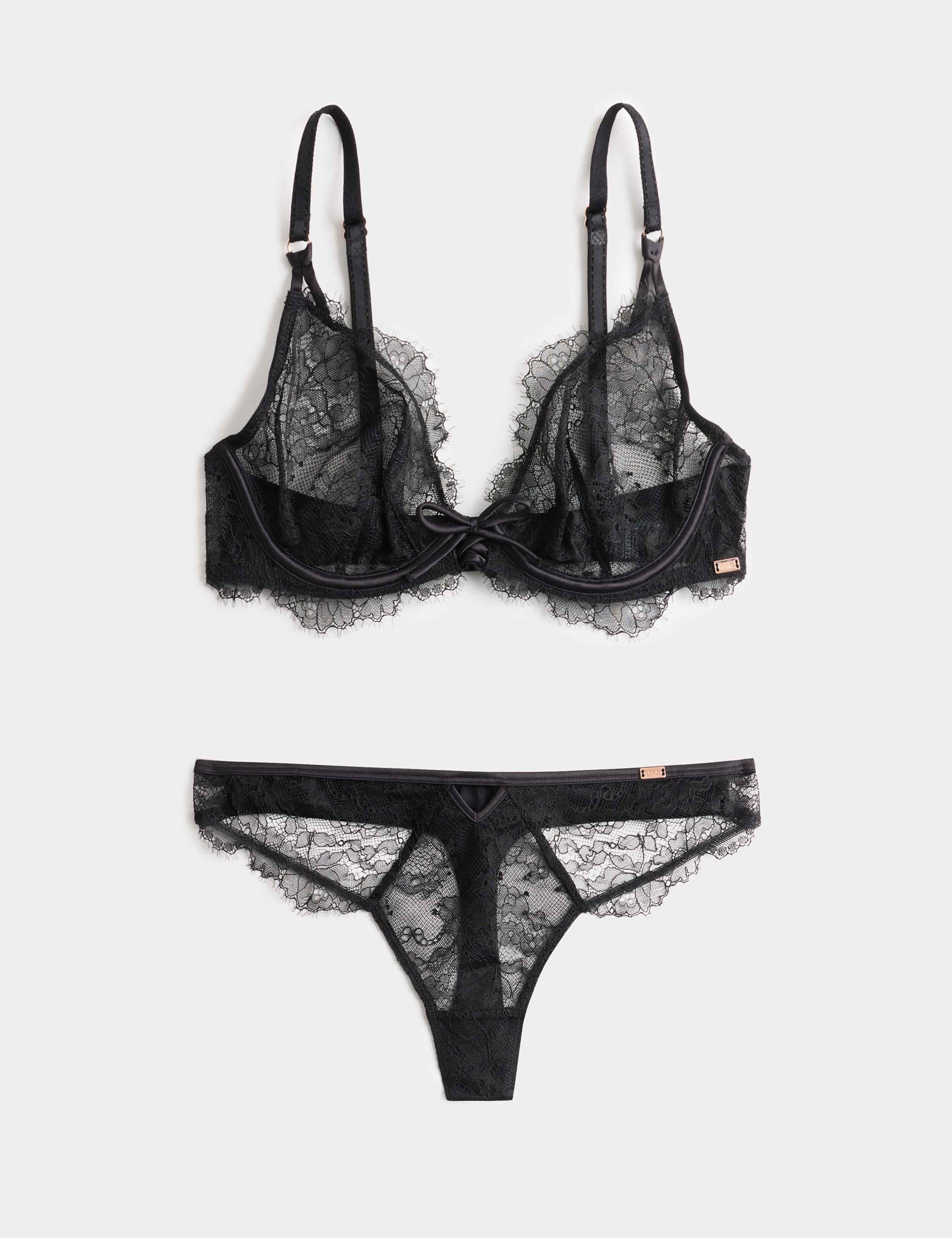 Forget Me Not Lace Wired Plunge Bra Set A-E 1 of 6