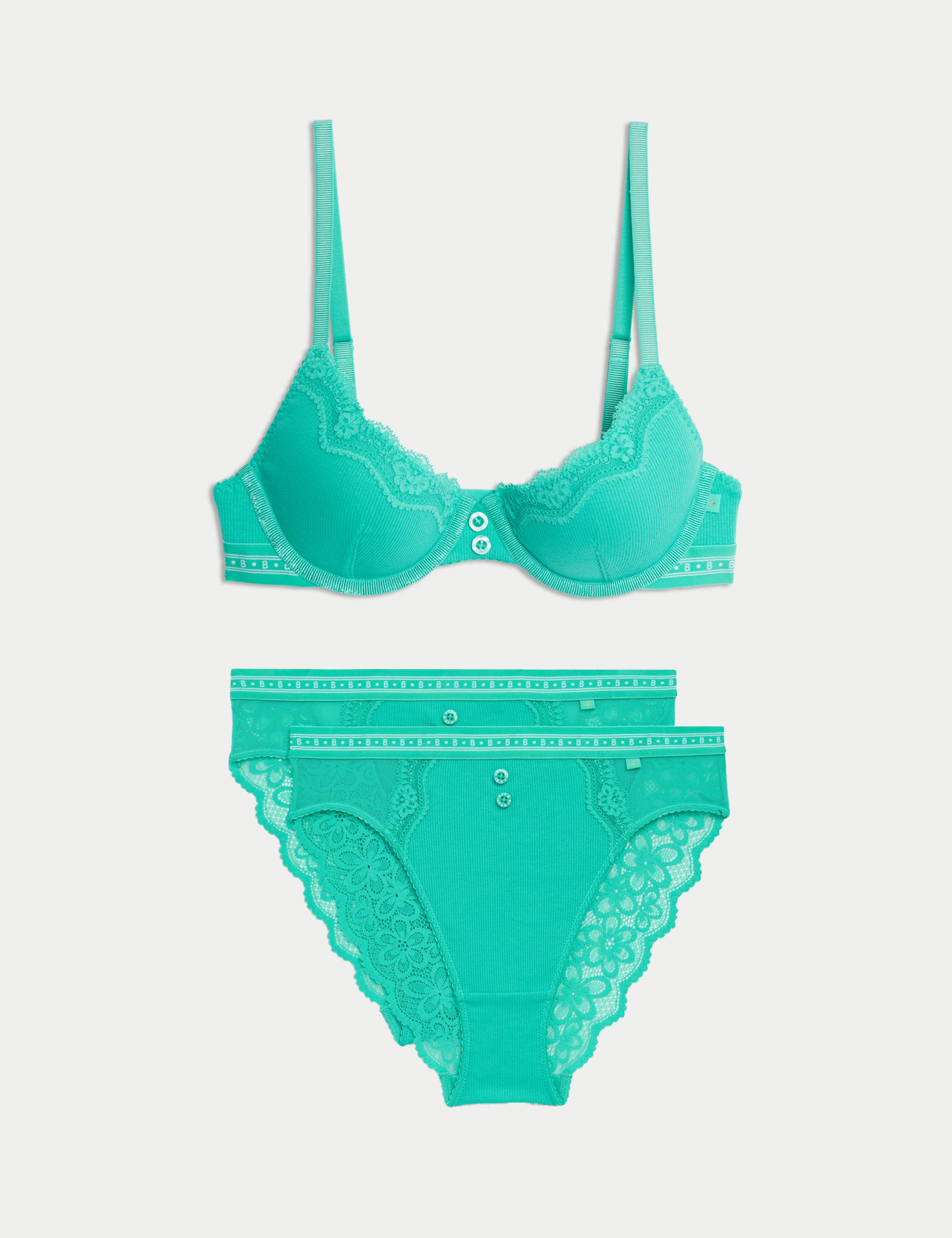 Lotta Ribbed Wired Demi Cup Bra Set A-E 1 of 6