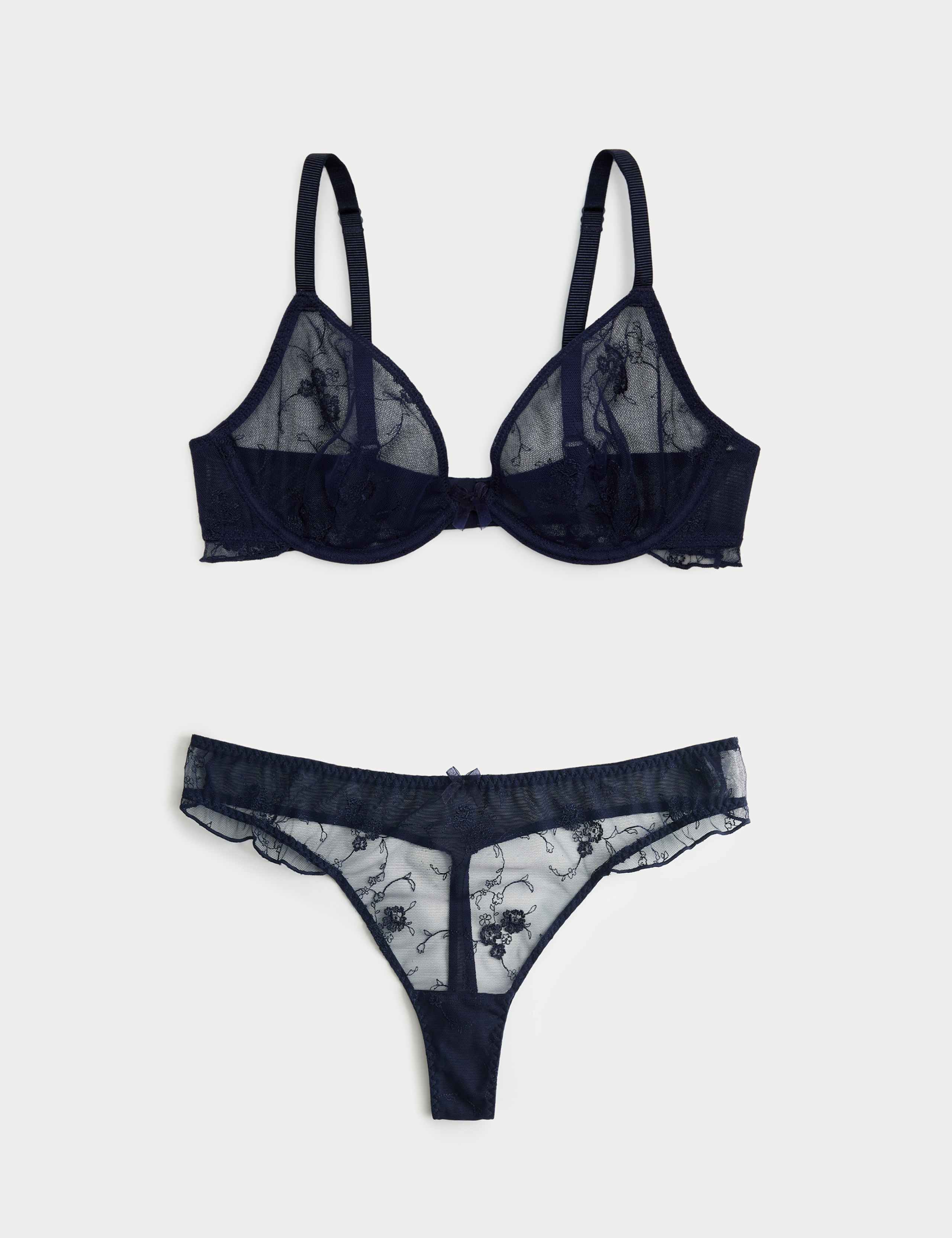 Helena Embroidered Wired Plunge Bra Set A-E 1 of 6