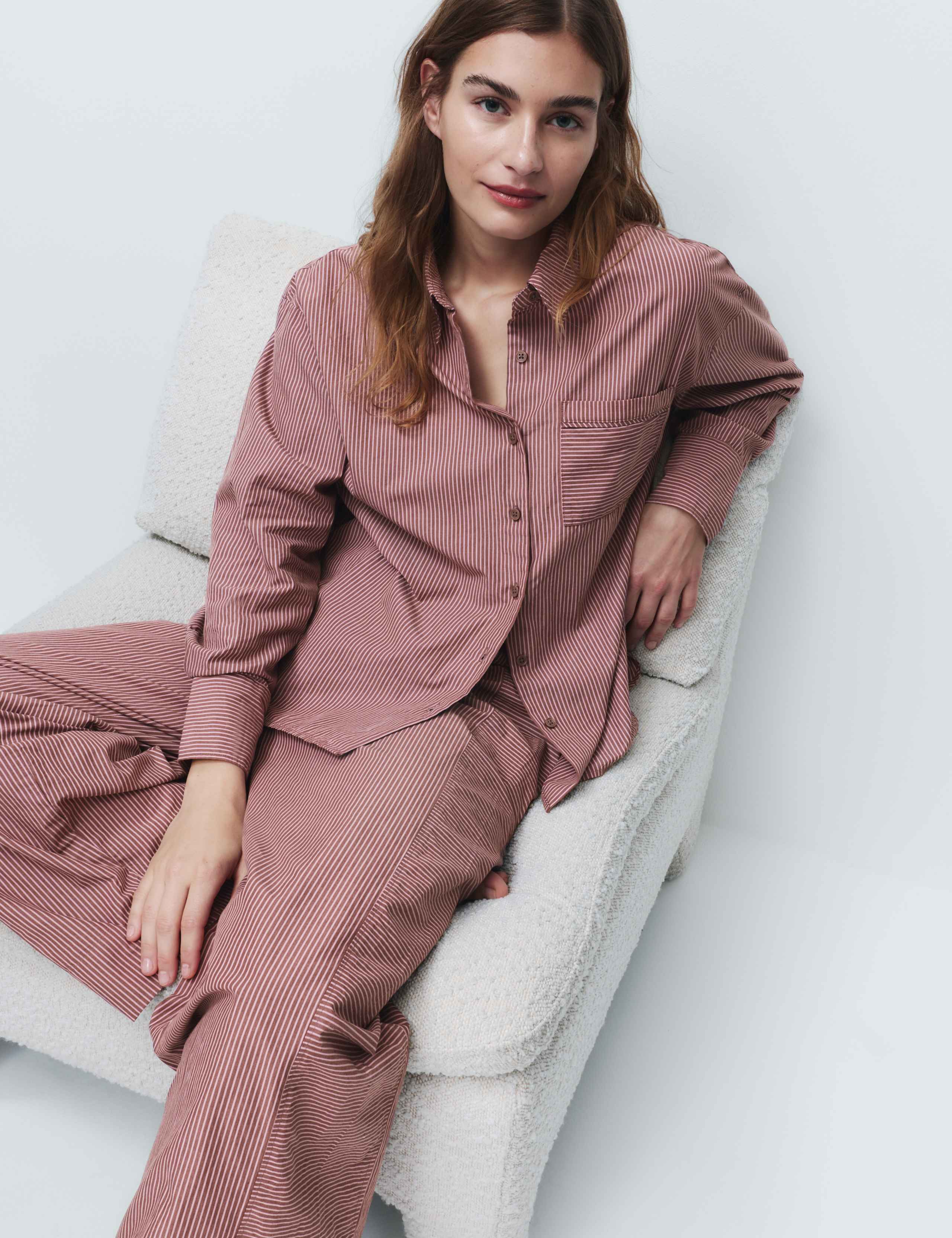 Pure Cotton Poplin Striped Pyjama Shirt & Bottom Set