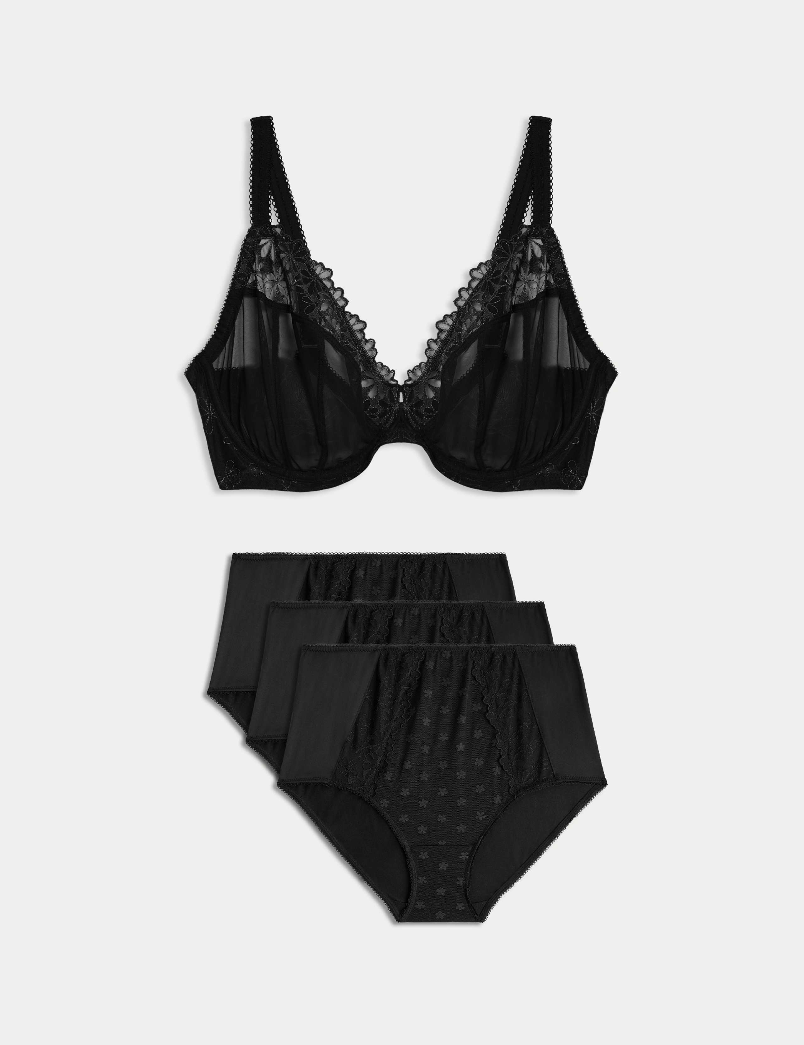 Daisy Embroidery Wired Plunge Bra Set F-H 1 of 6