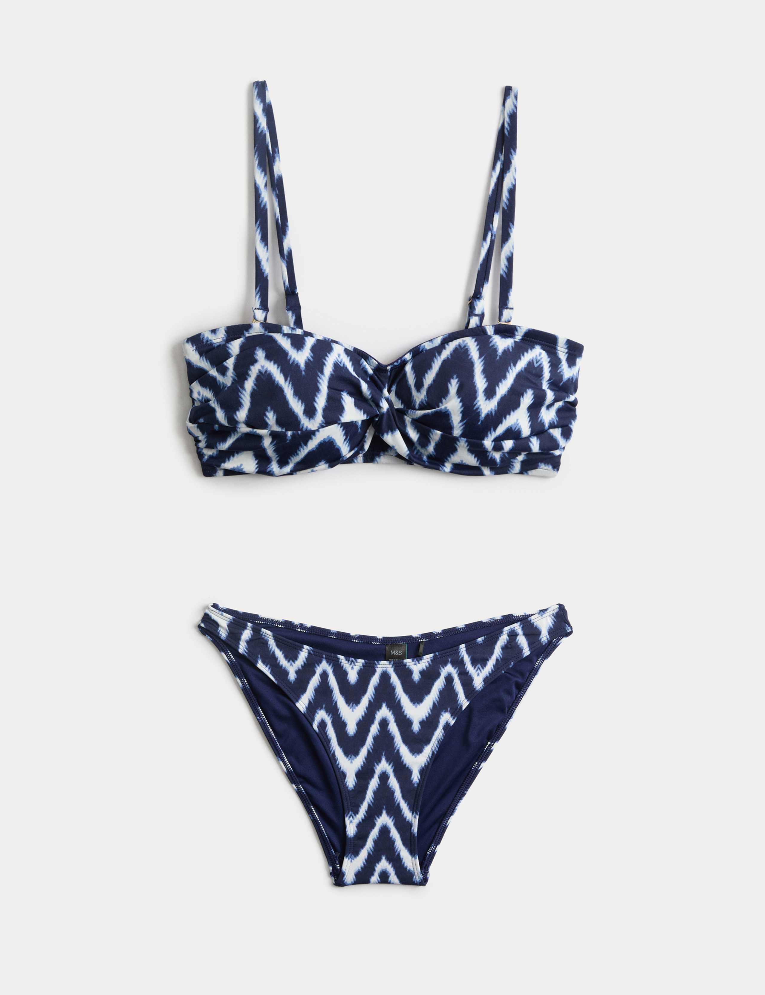 Printed Padded Twist Front Bandeau Bikini Set 1 of 6