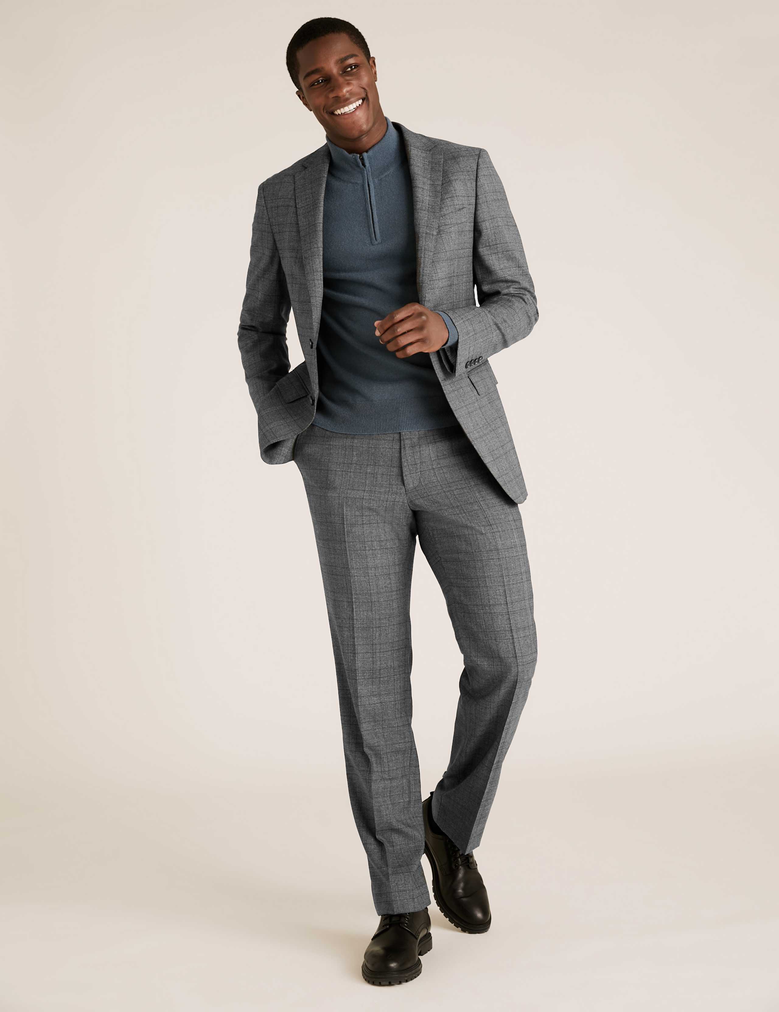 Charcoal Regular Fit Wool Checked Suit 3 of 8