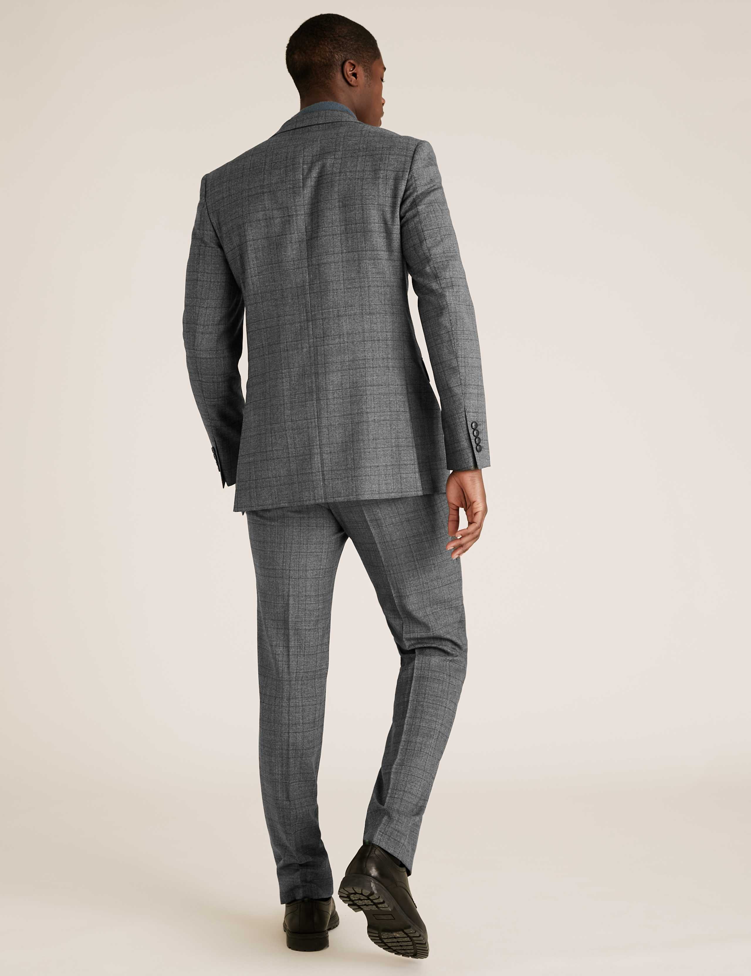 Charcoal Regular Fit Wool Checked Suit 2 of 8