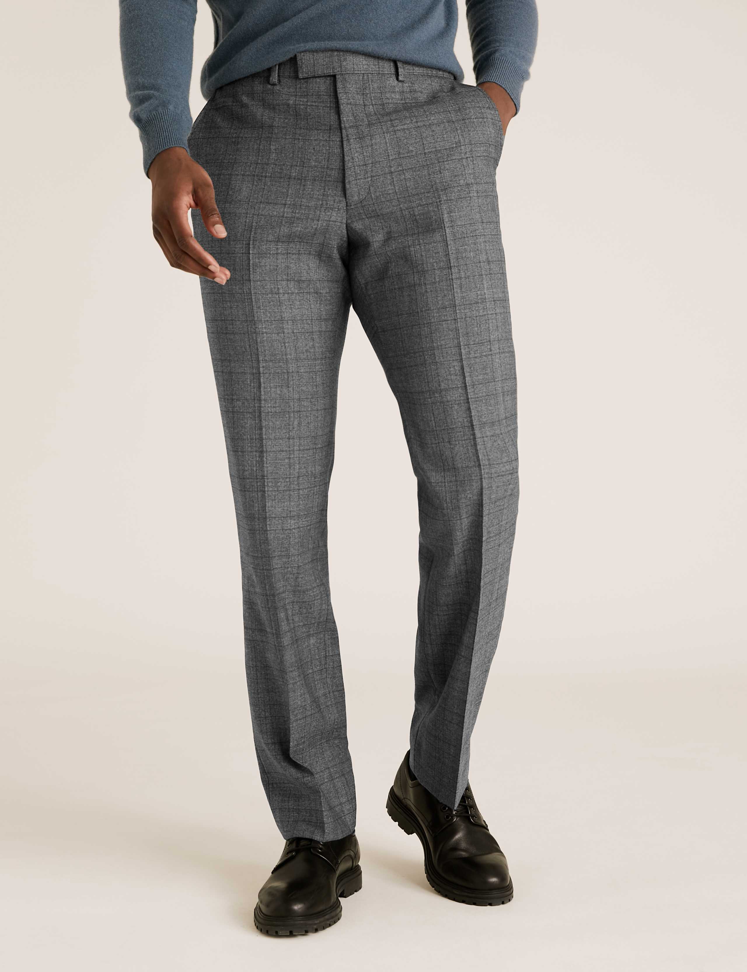 Charcoal Regular Fit Wool Checked Suit 7 of 8