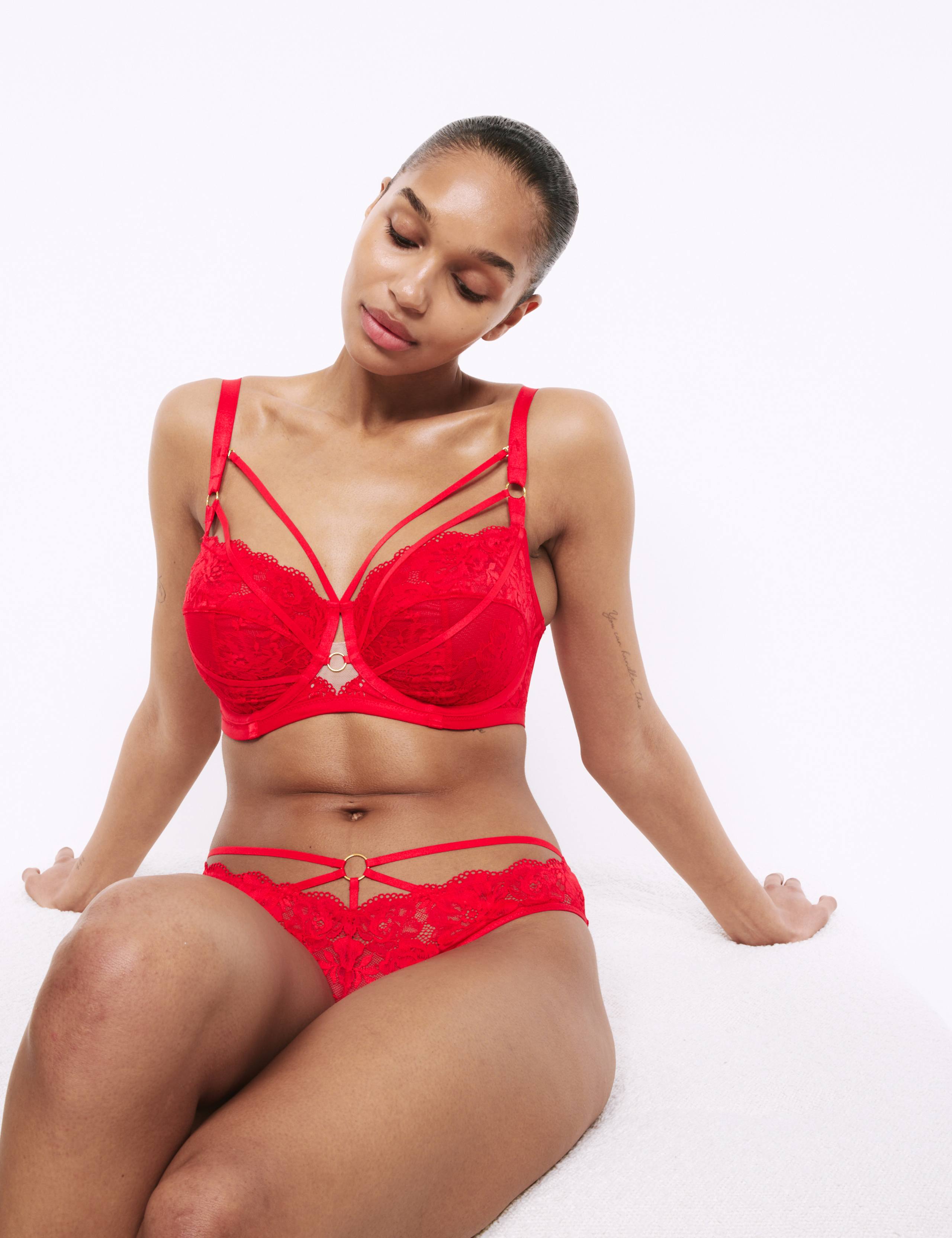 Vera Lace Wired Longline Balcony Bra Set F-H 3 of 6