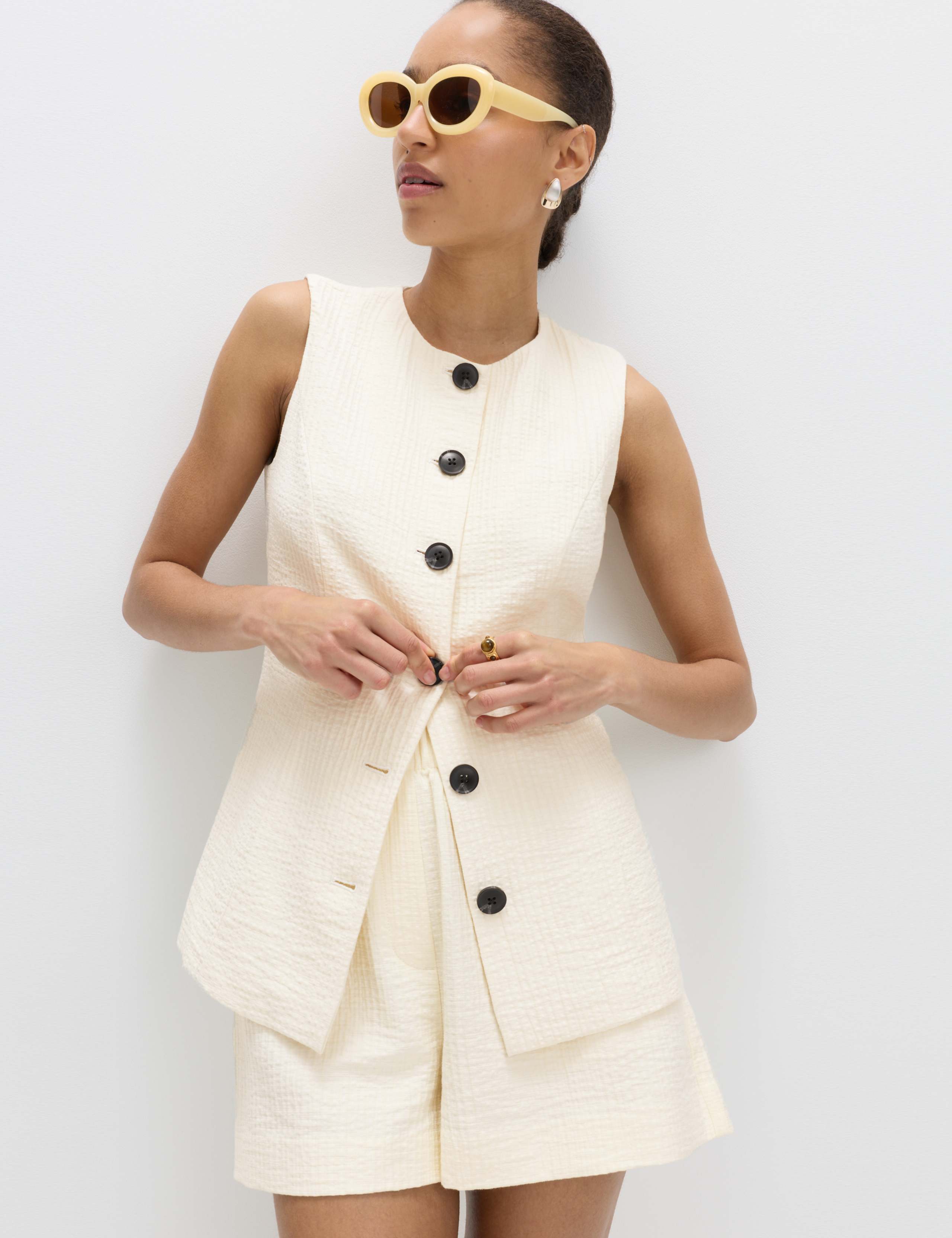 Textured Waistcoat & Short Set