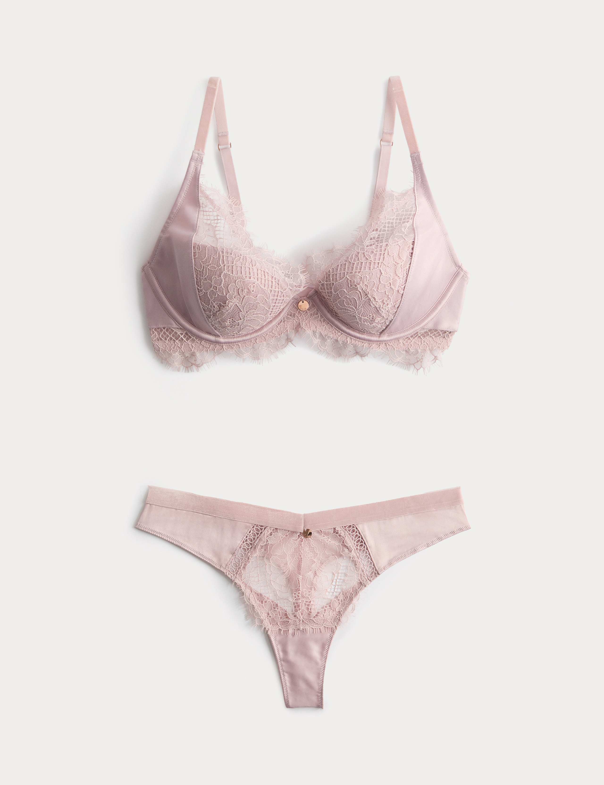 Saffron Satin & Lace Wired Plunge Bra Set A-E 1 of 6