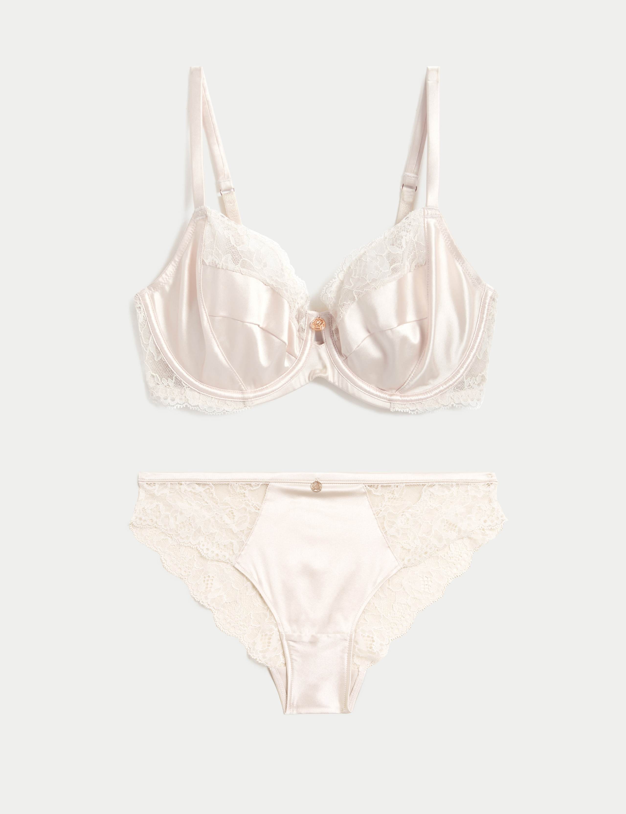 Silk & Lace Wired Balcony Bra Set A-E 1 of 6