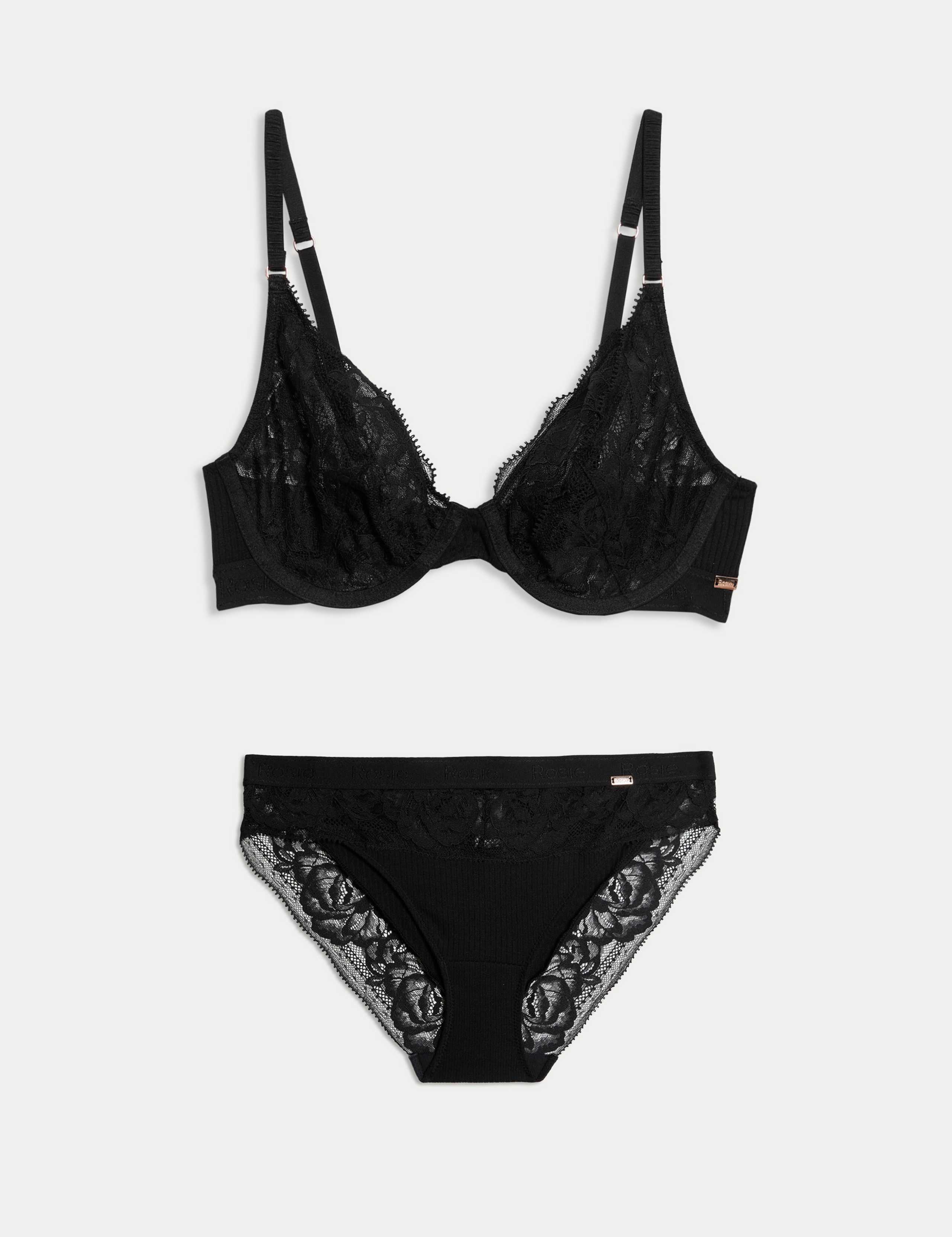 Lace Wired Plunge Bra Set A-E 1 of 6