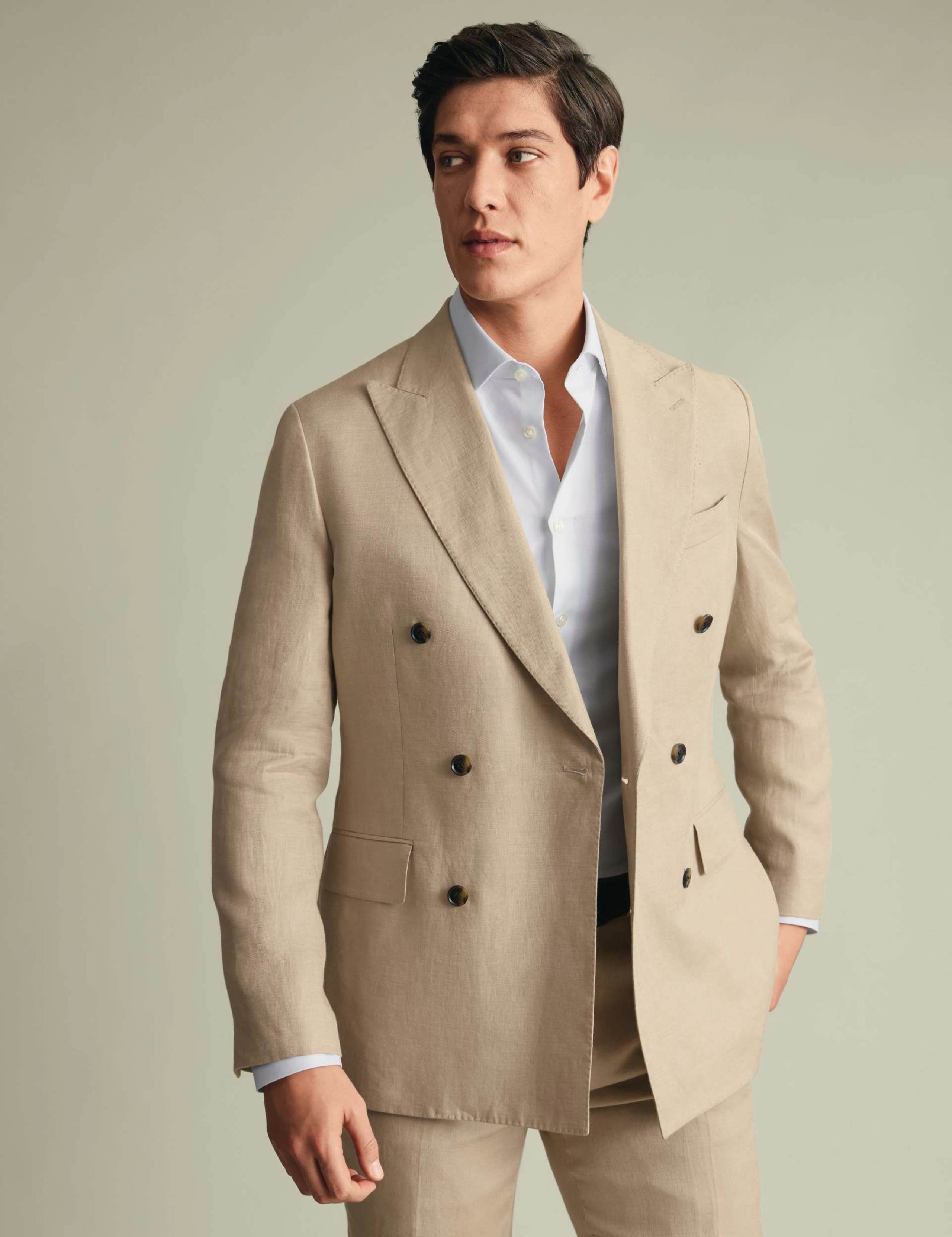 Slim Fit Pure Linen Double Breasted Suit