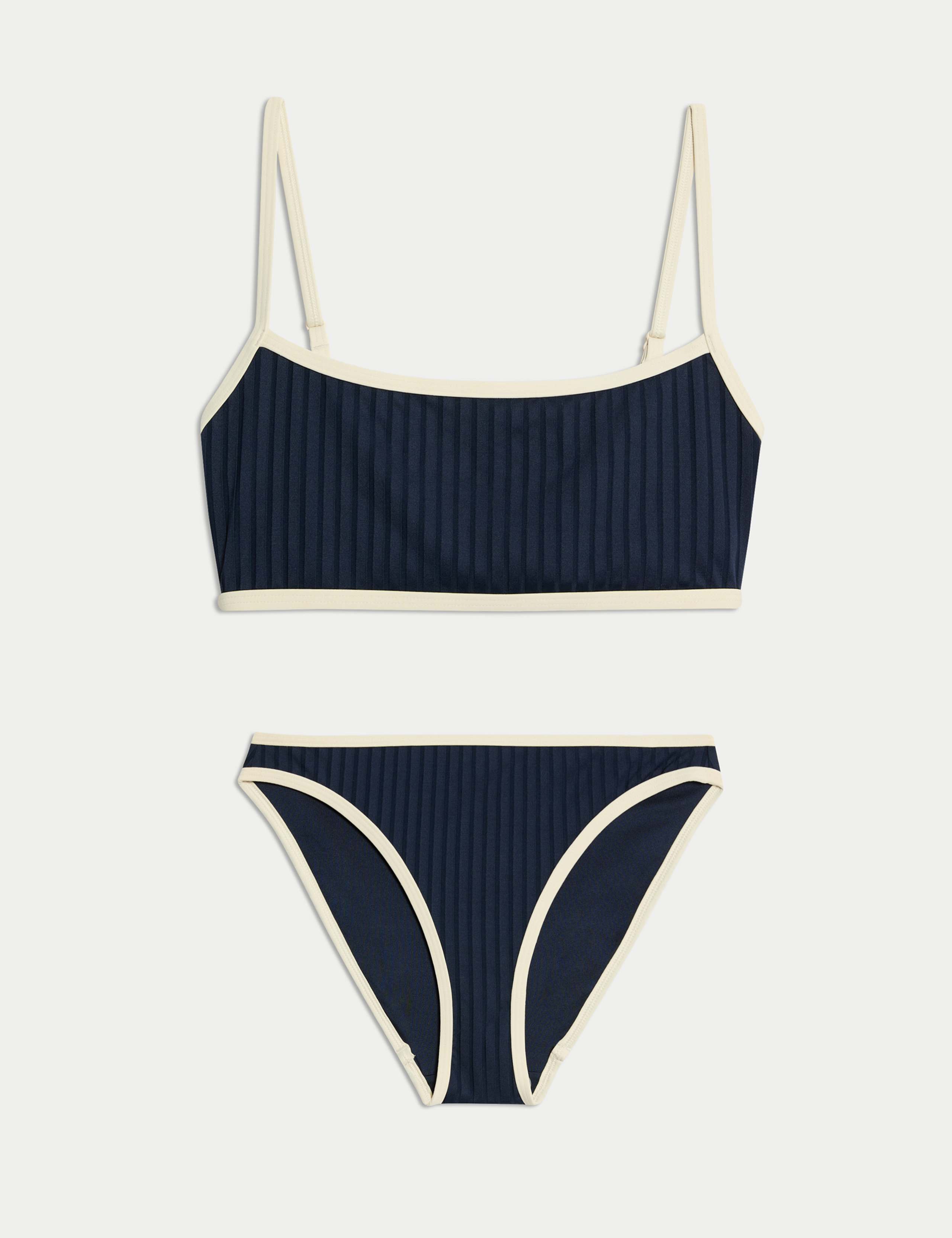 Ribbed Contrast Tipping Scoop Neck Bikini Set 1 of 6