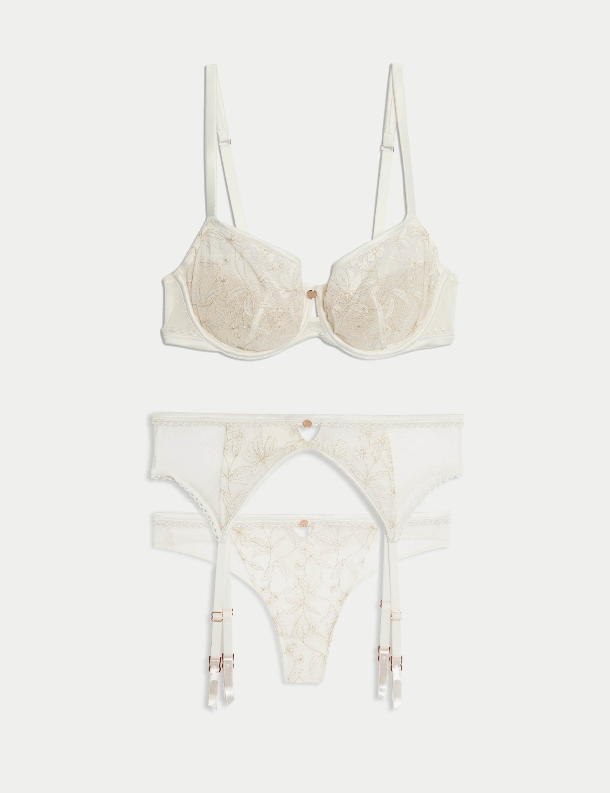 Trousseau Embroidery Balcony Bra & Suspenders Set A-E 1 of 6