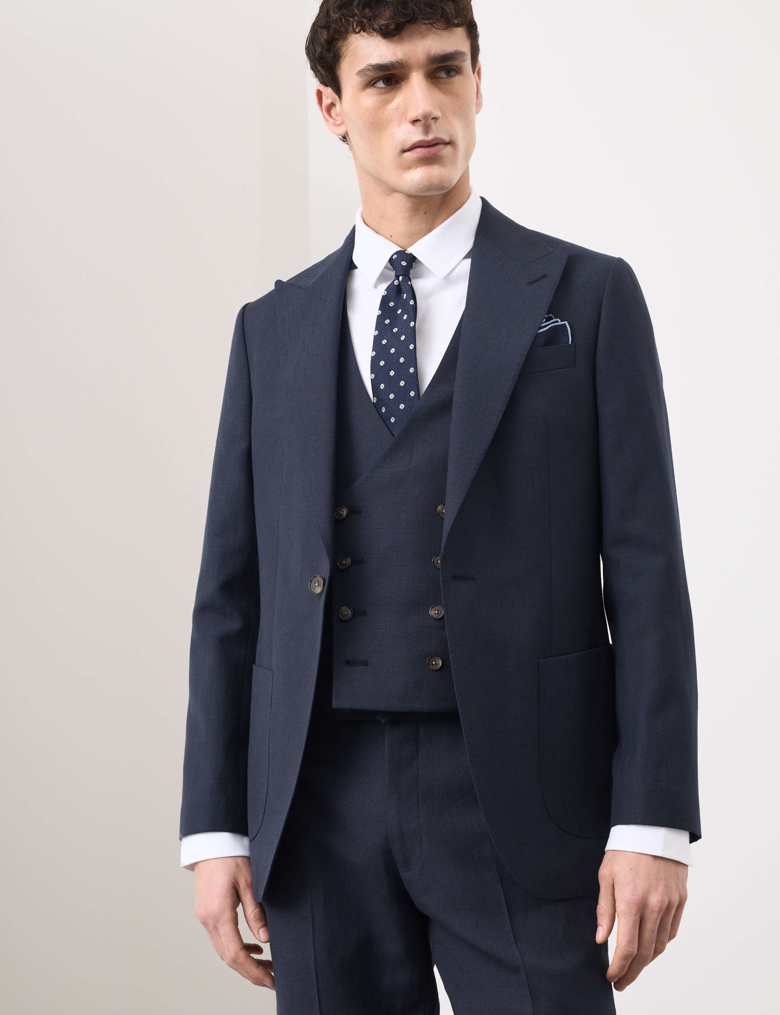 3 Piece Tailored Fit Wool Blend Textured Suit