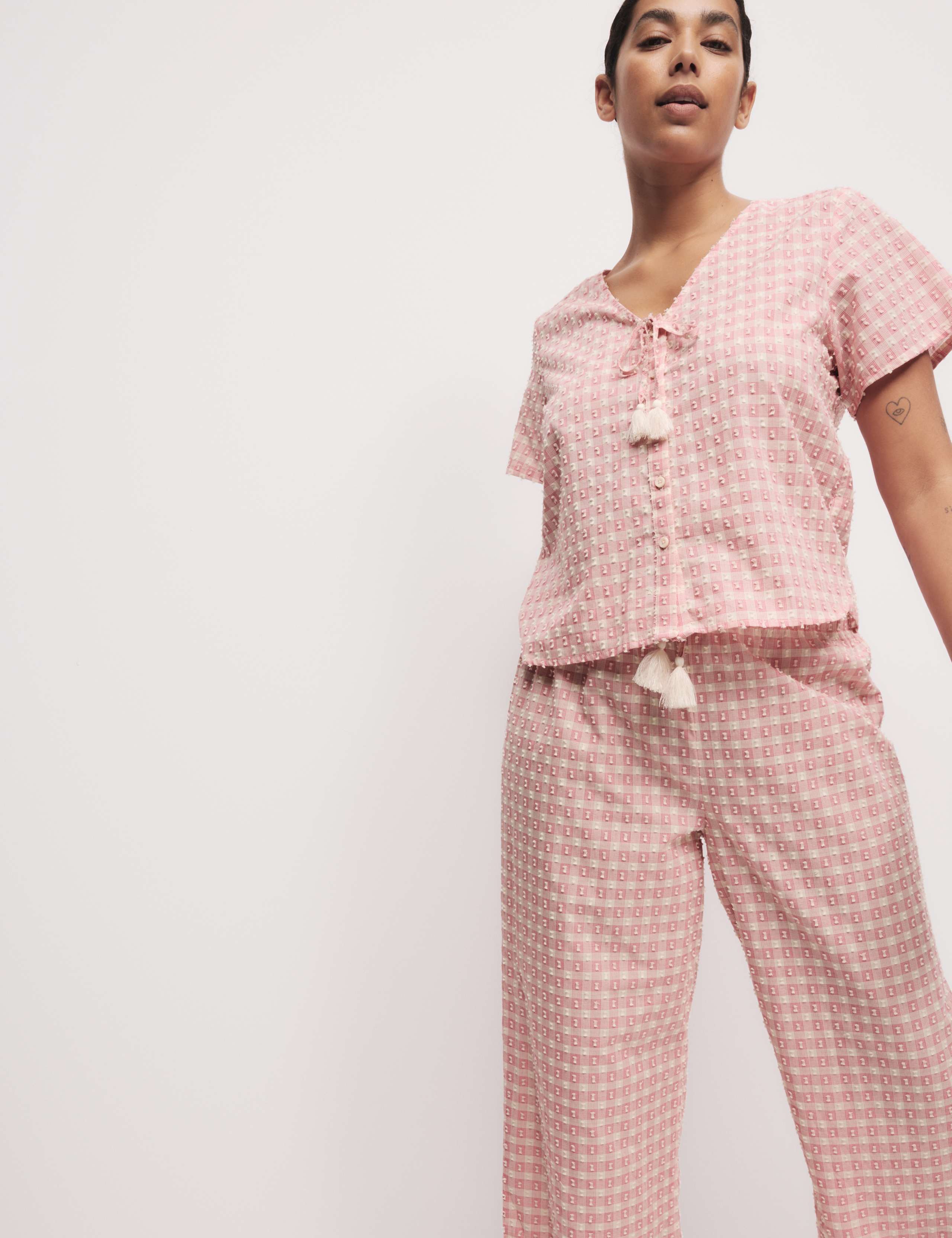 Pure Cotton Gingham Tie Front Pyjama Set 2 of 5