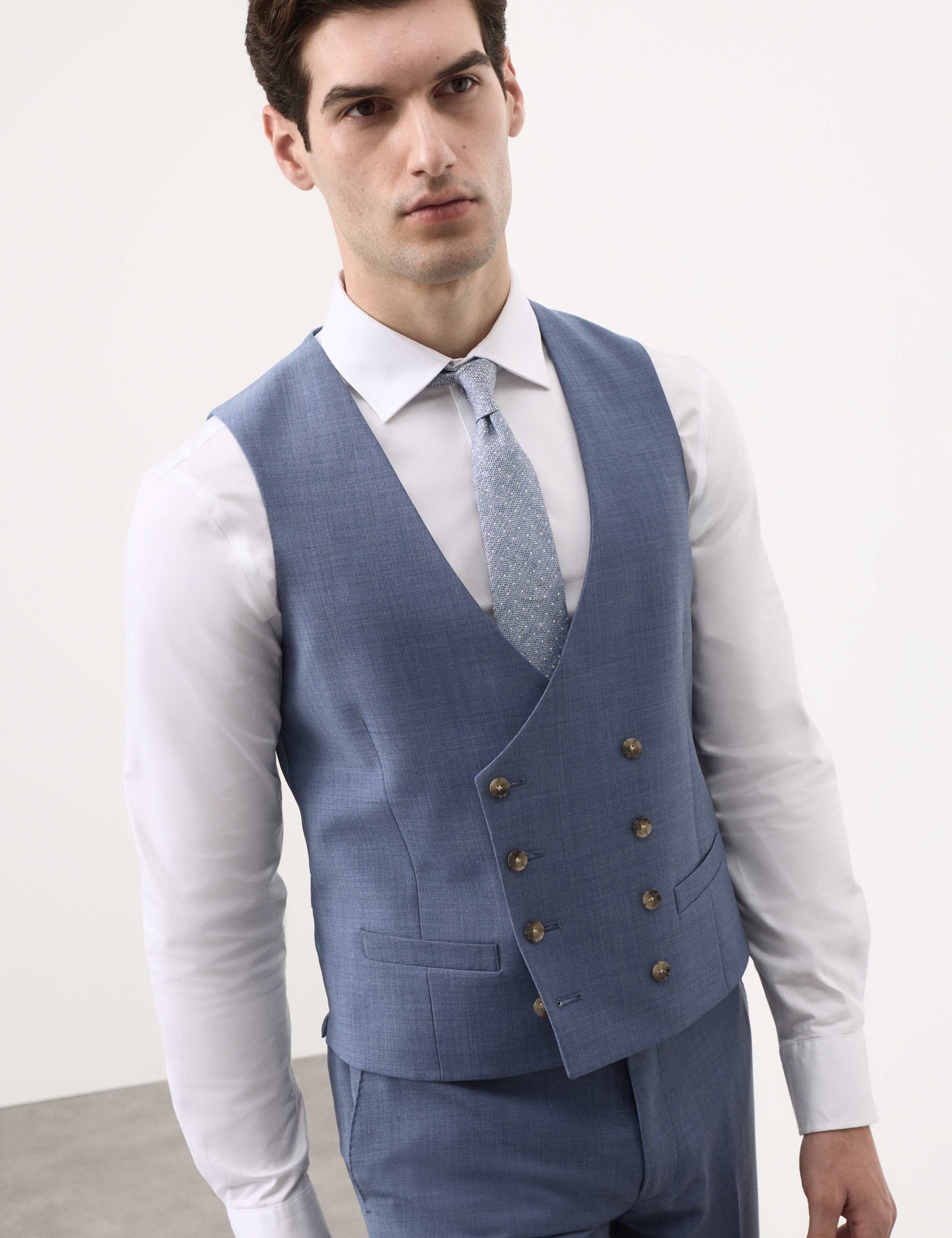 3 Piece Tailored Fit Wool Blend Hopsack Stretch Suit 1 of 6