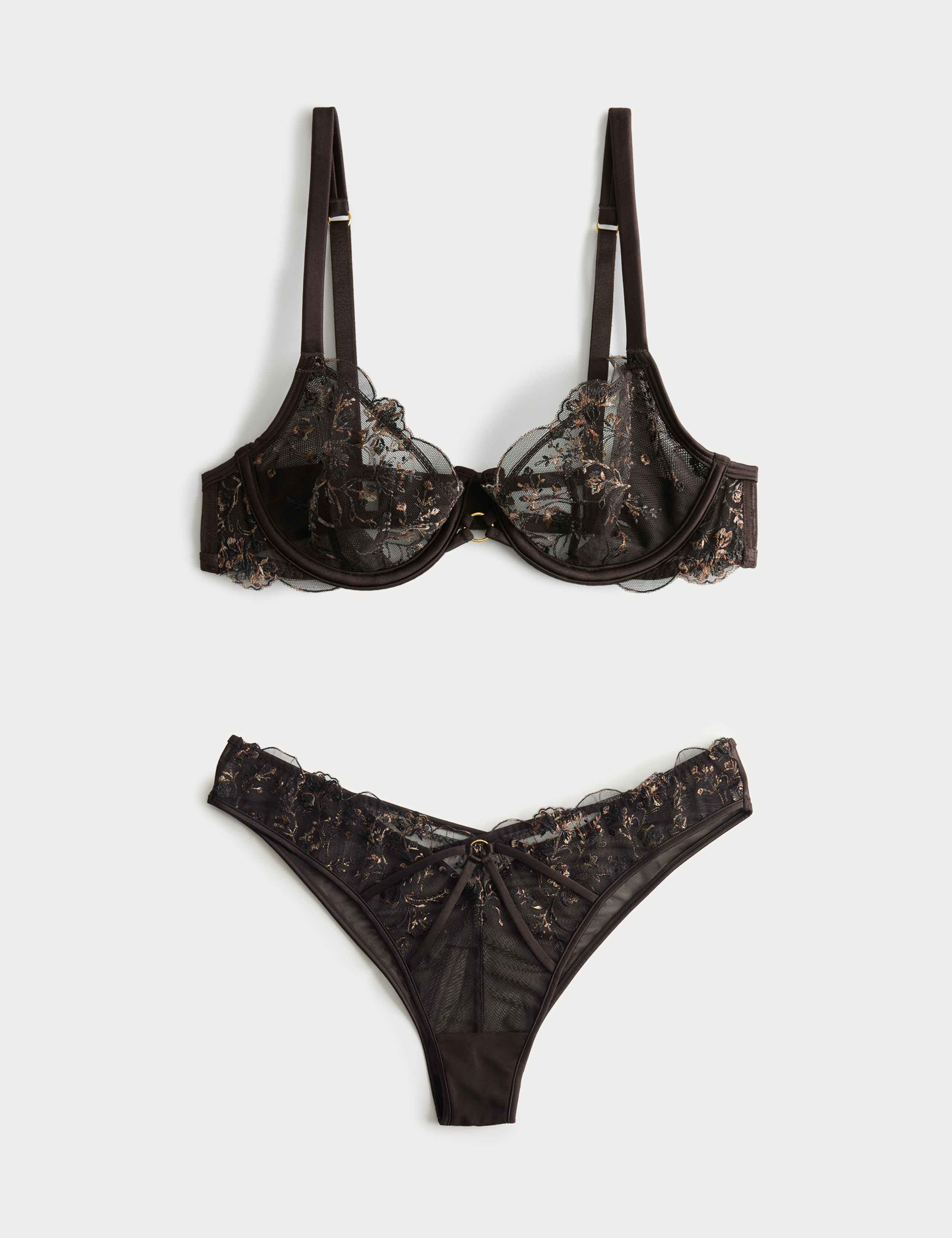 Mia Leopard Embroidery Wired Balcony Bra Set A-E 1 of 6