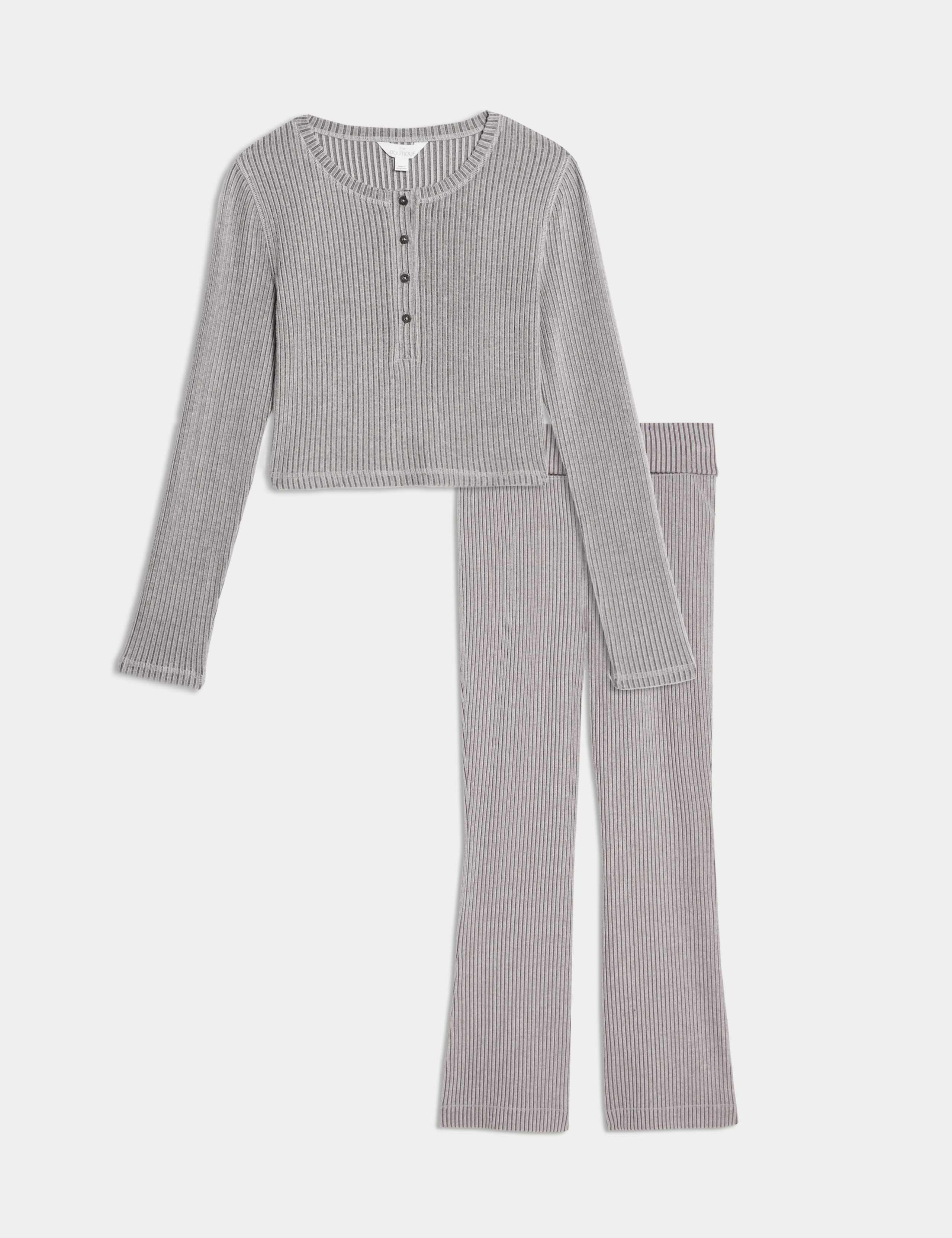 Ribbed Henley Pyjama Top Set 1 of 6