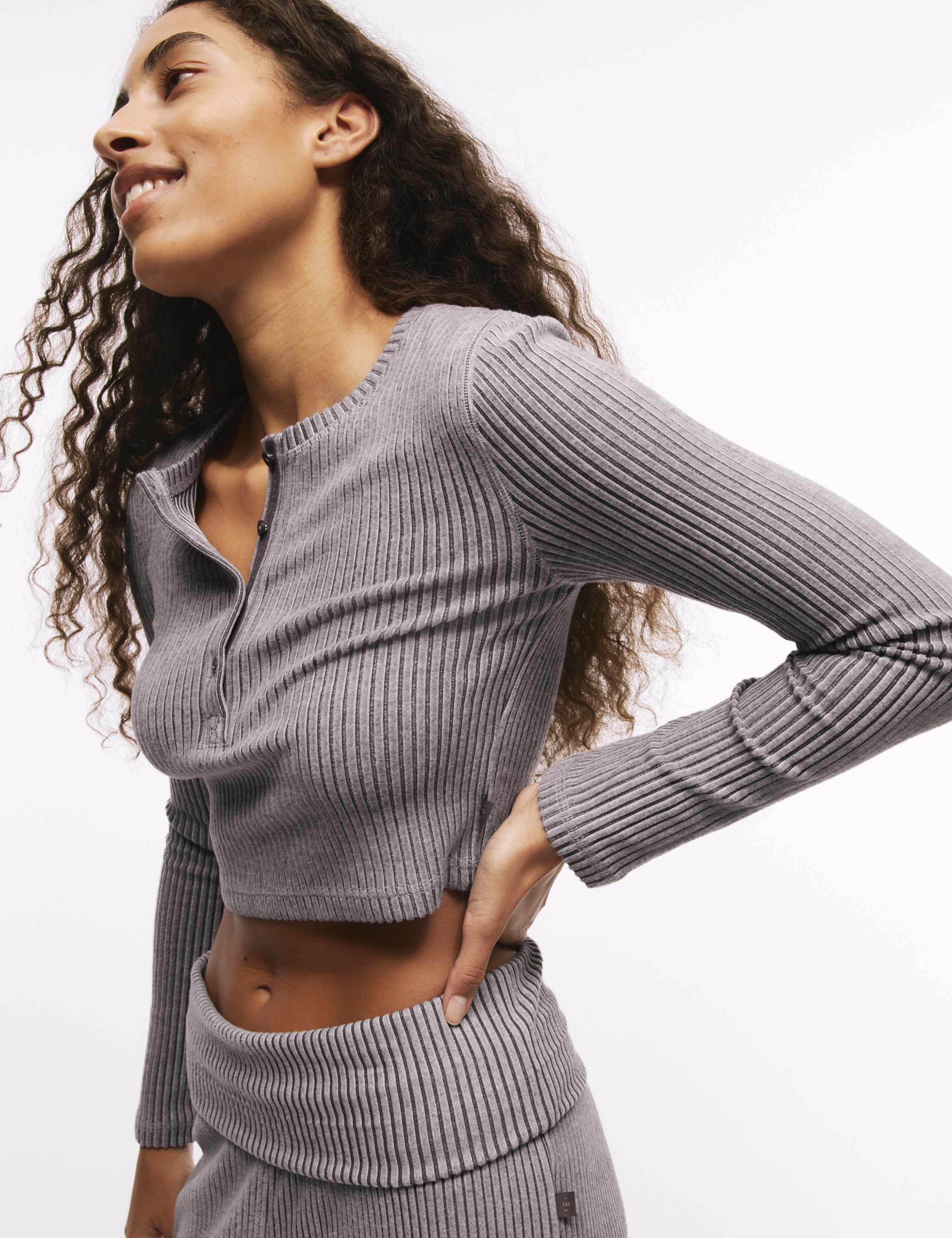 Ribbed Henley Pyjama Top Set 2 of 6