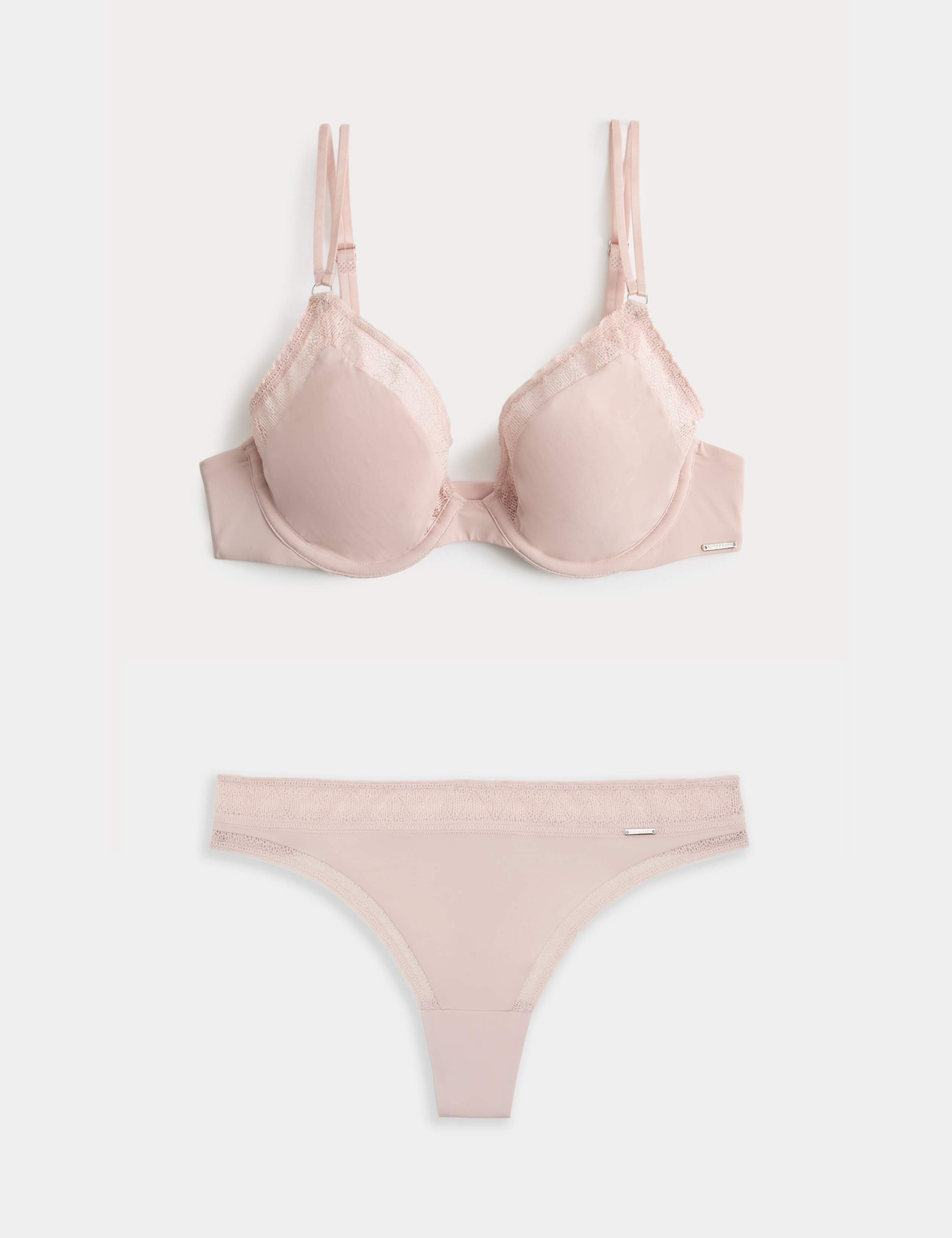 Boston Microfibre Lace Trim Wired PlungeBra Set A-E 1 of 6