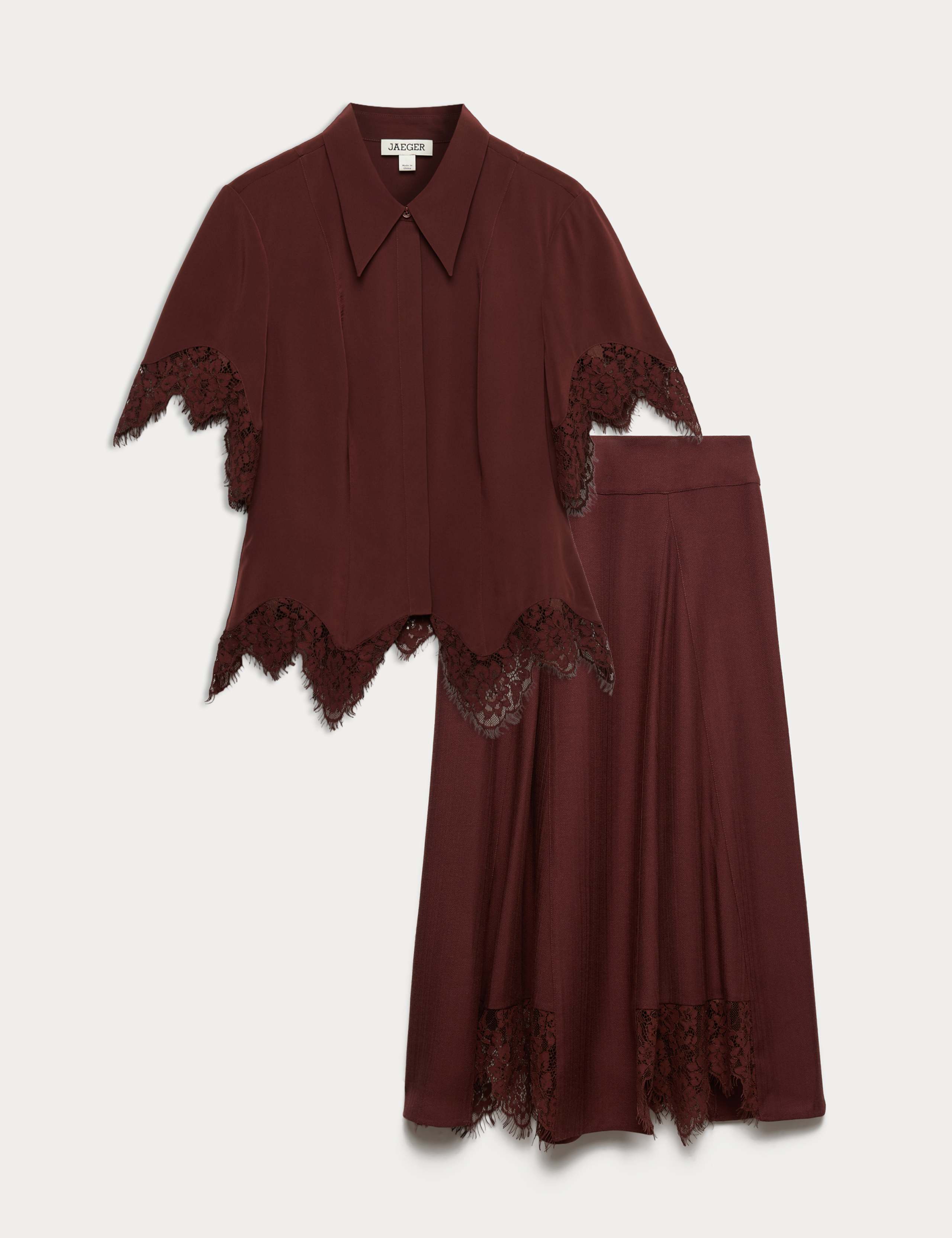 Pure Silk Lace Insert Shirt & Skirt Set 1 of 6