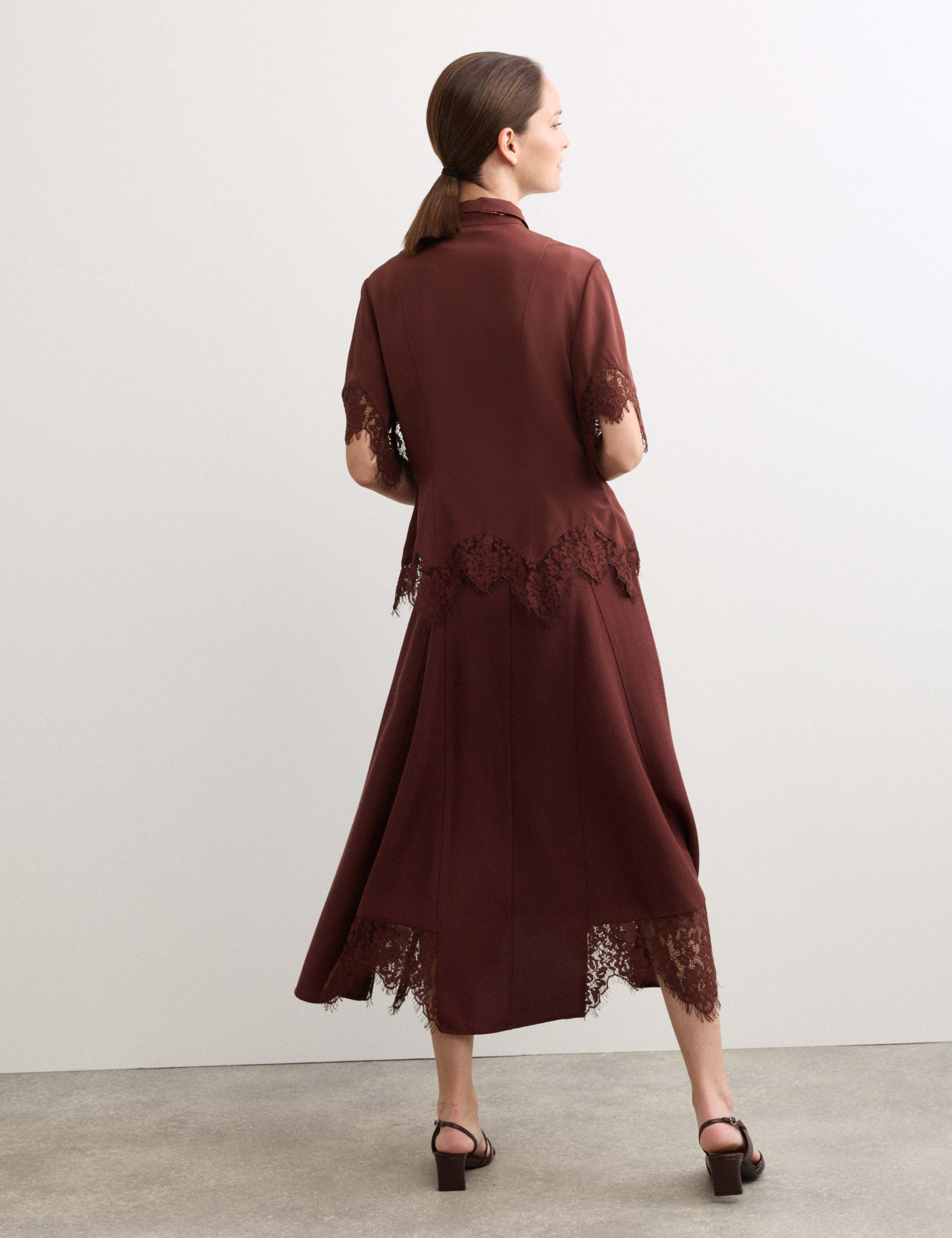 Pure Silk Lace Insert Shirt & Skirt Set 4 of 6