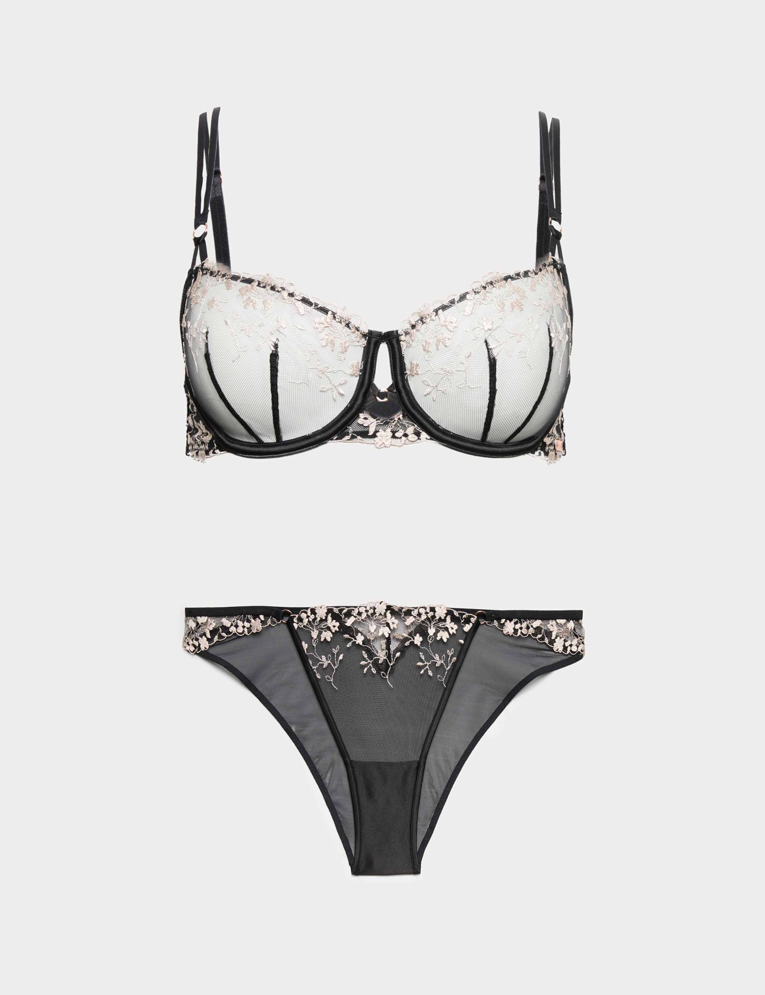 Flora Embroidered Wired Balcony Bra Set A-E 1 of 6