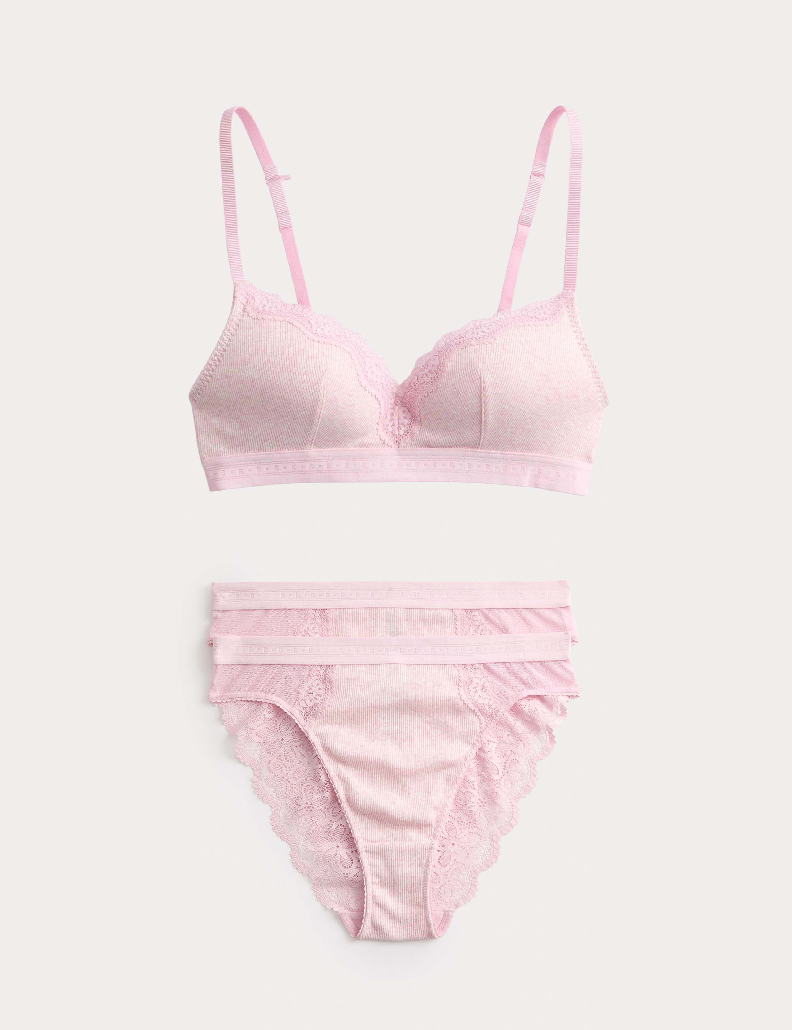 Lotta Cotton Blend Rib Non Wired Plunge Bra Set A-E 1 of 6