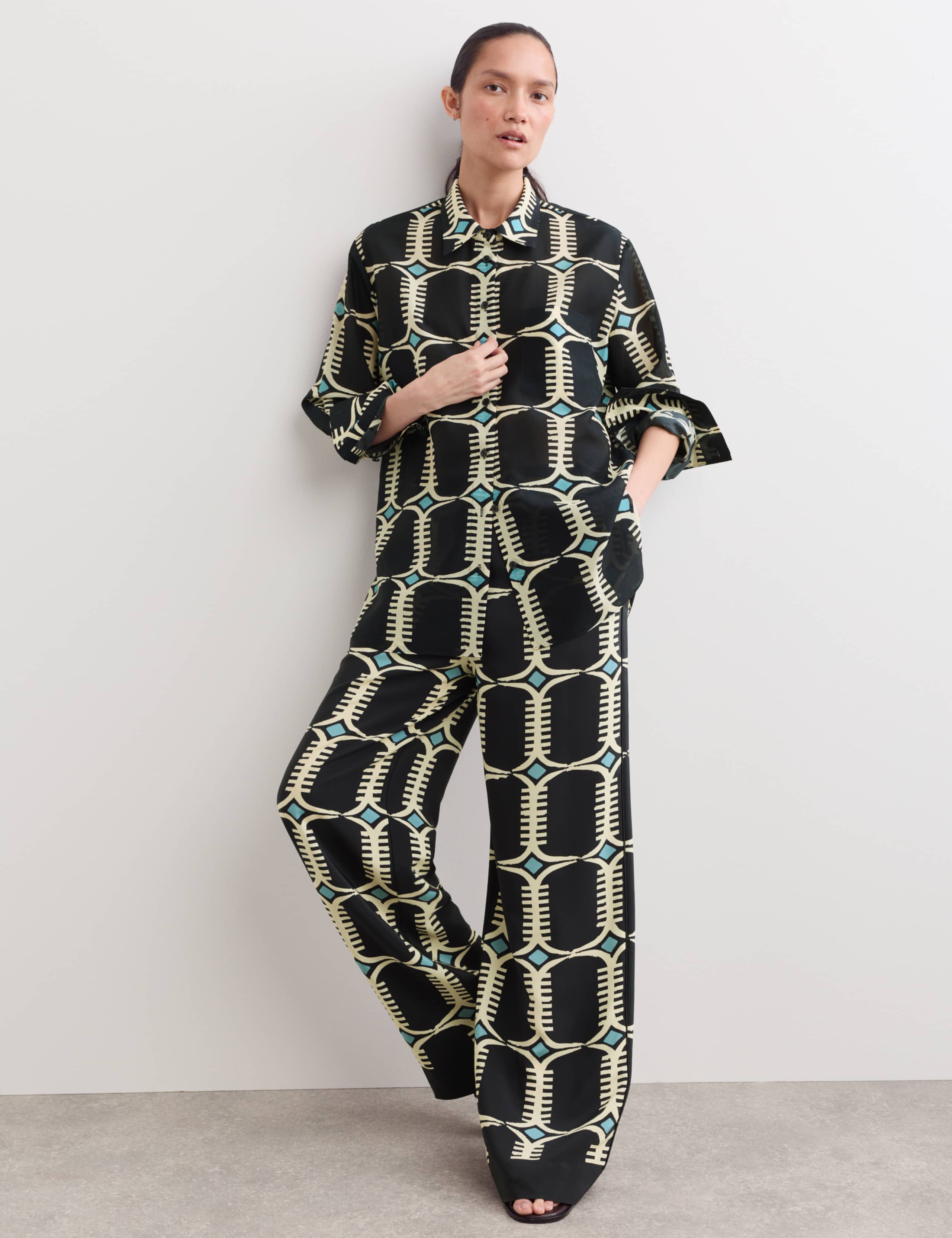 Silk Blend Geometric Shirt & Trouser Set