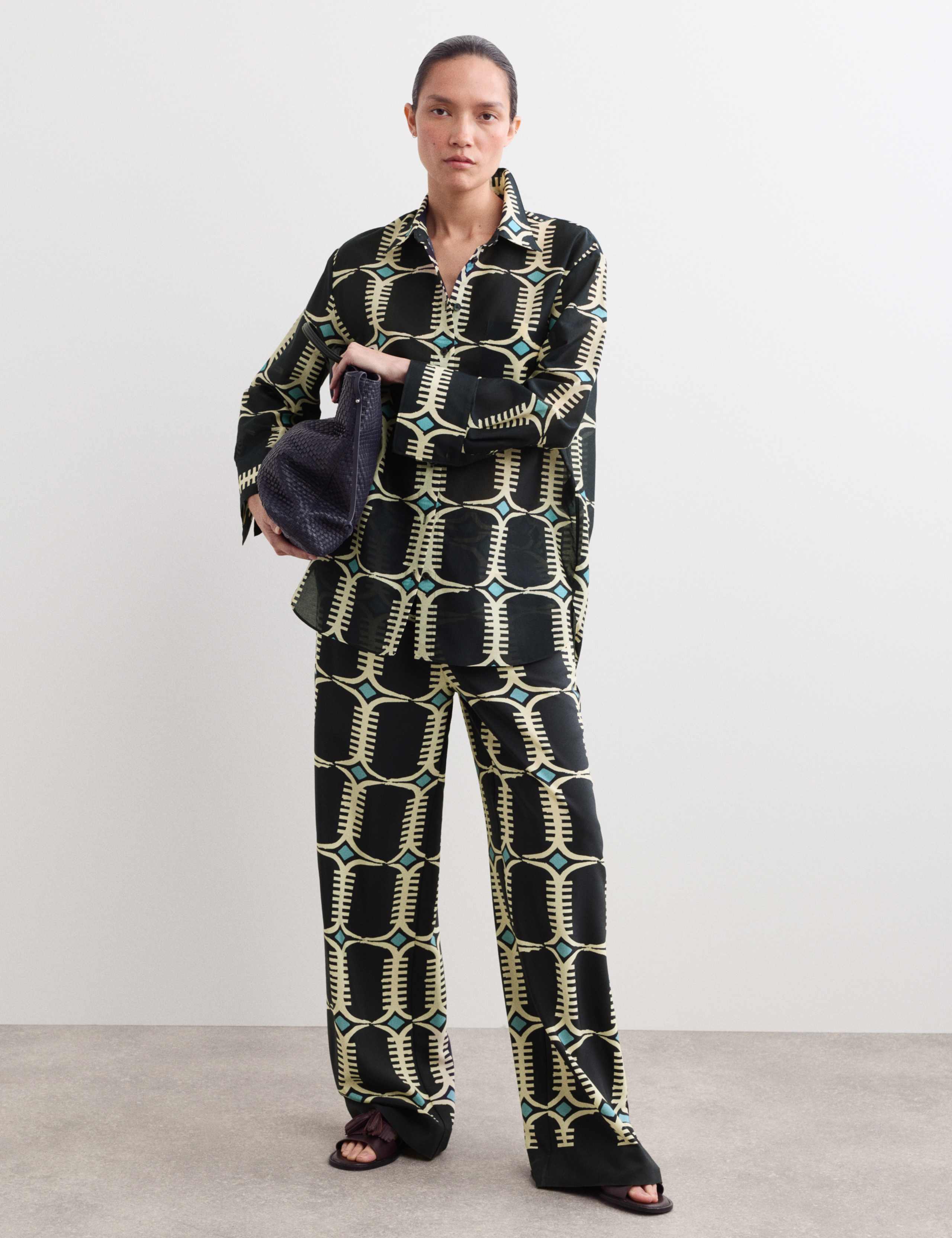 Silk Blend Geometric Shirt & Trouser Set 1 of 6