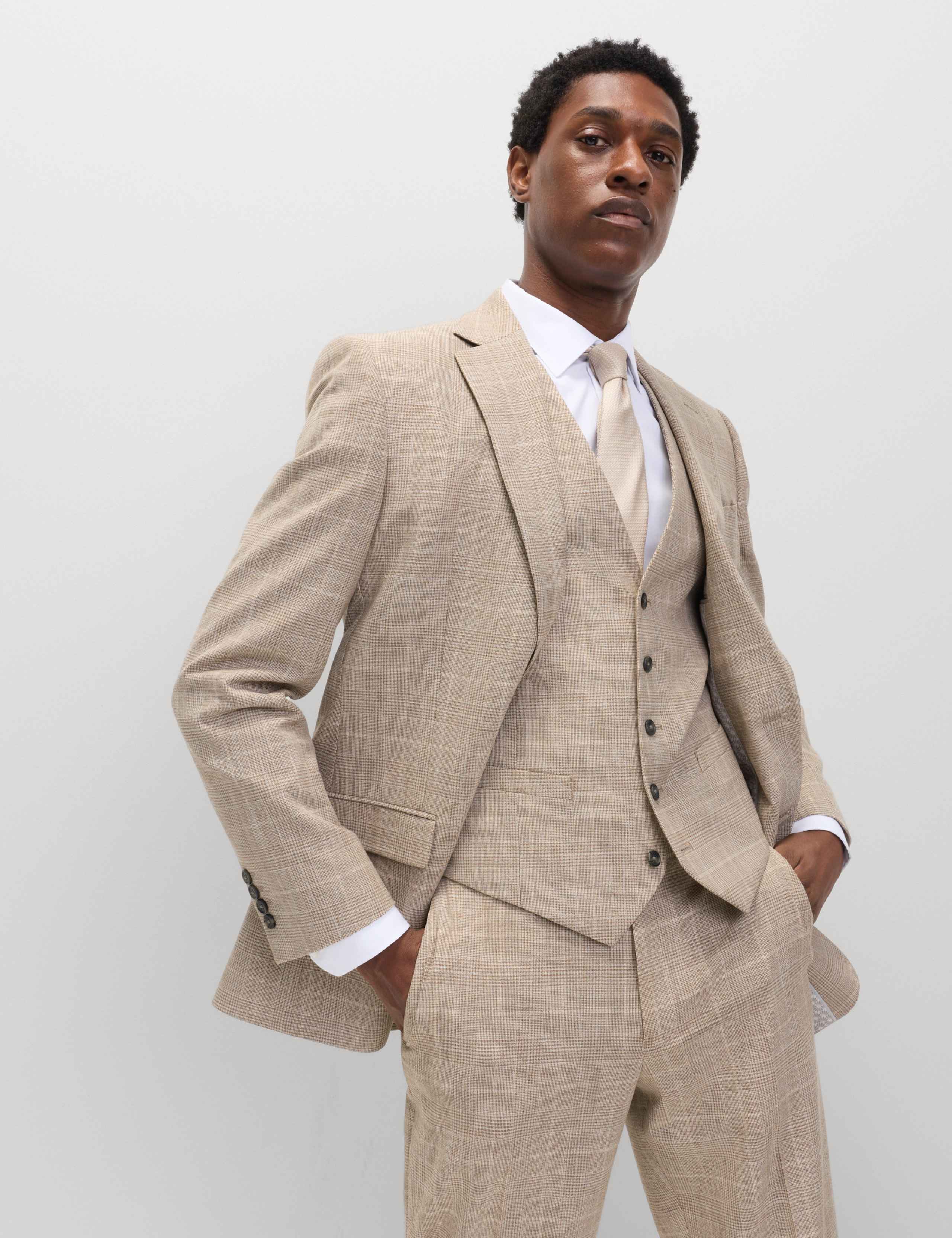3 Piece Regular Fit Prince of Wales Check Suit