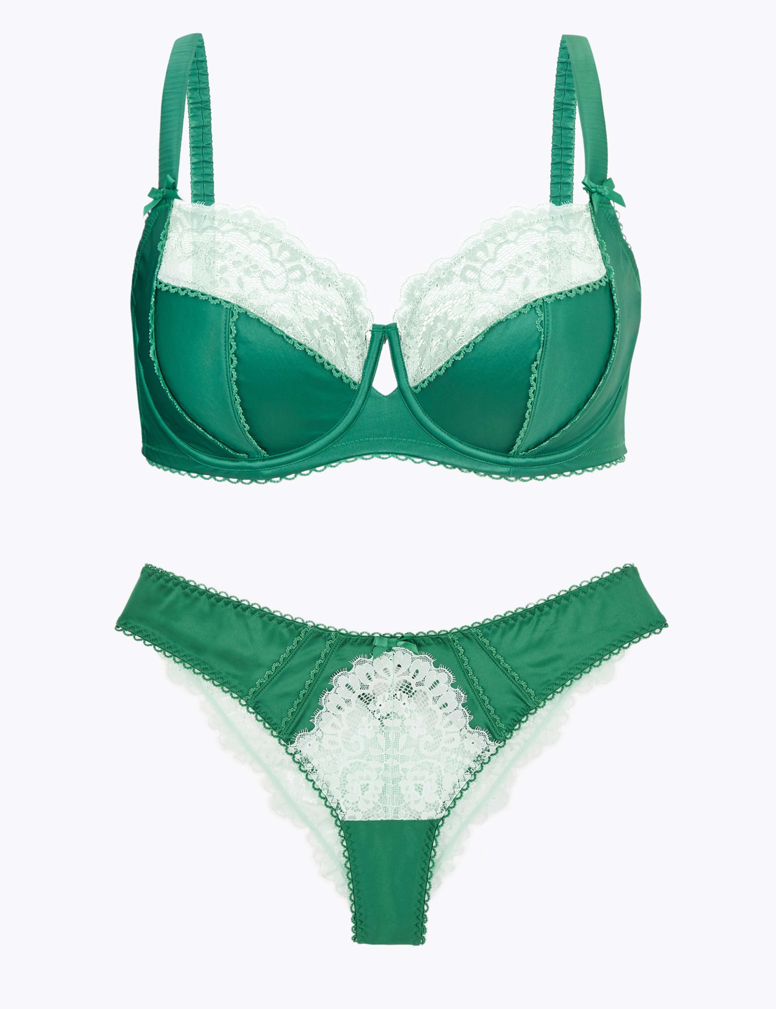 Satin & Lace Non Padded Bra Set with A-G 1 of 6