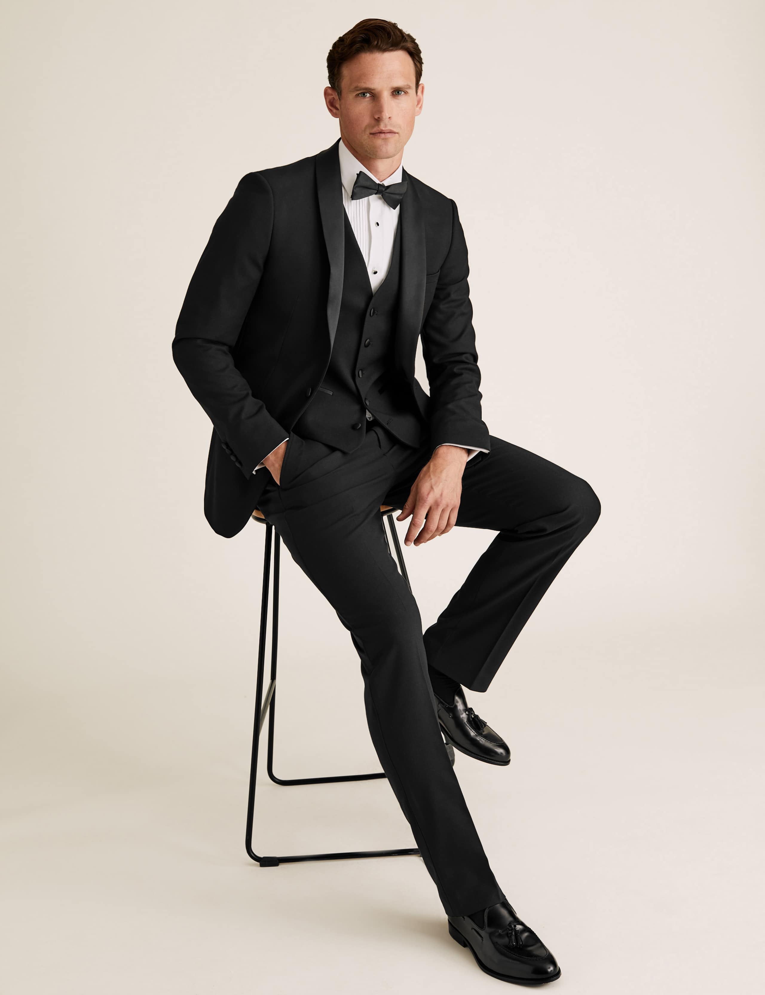 Black Slim Fit Textured 3 Piece Dinner Suit 1 of 9