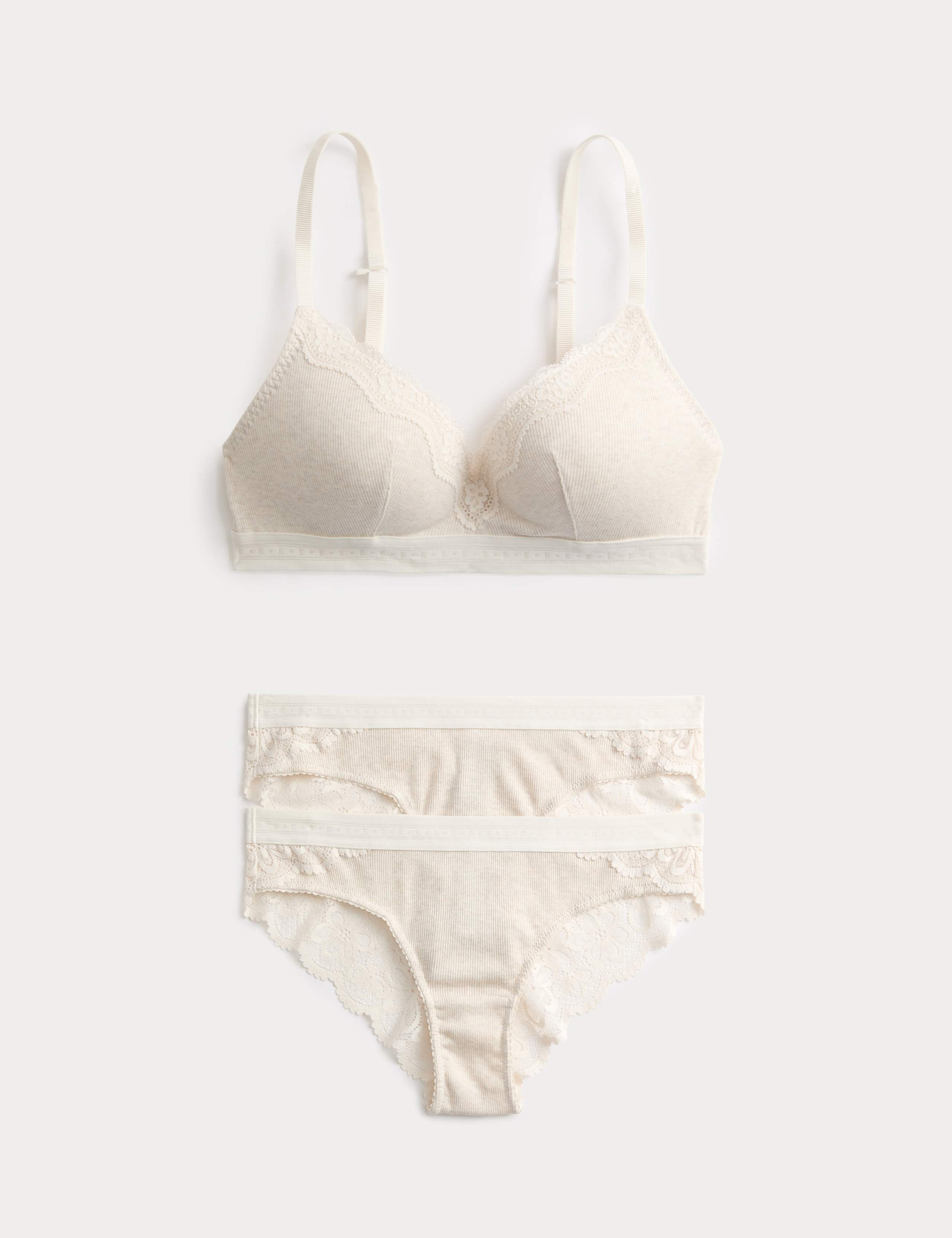 Lotta Cotton Blend Rib Non Wired Plunge Bra Set A-E 1 of 6