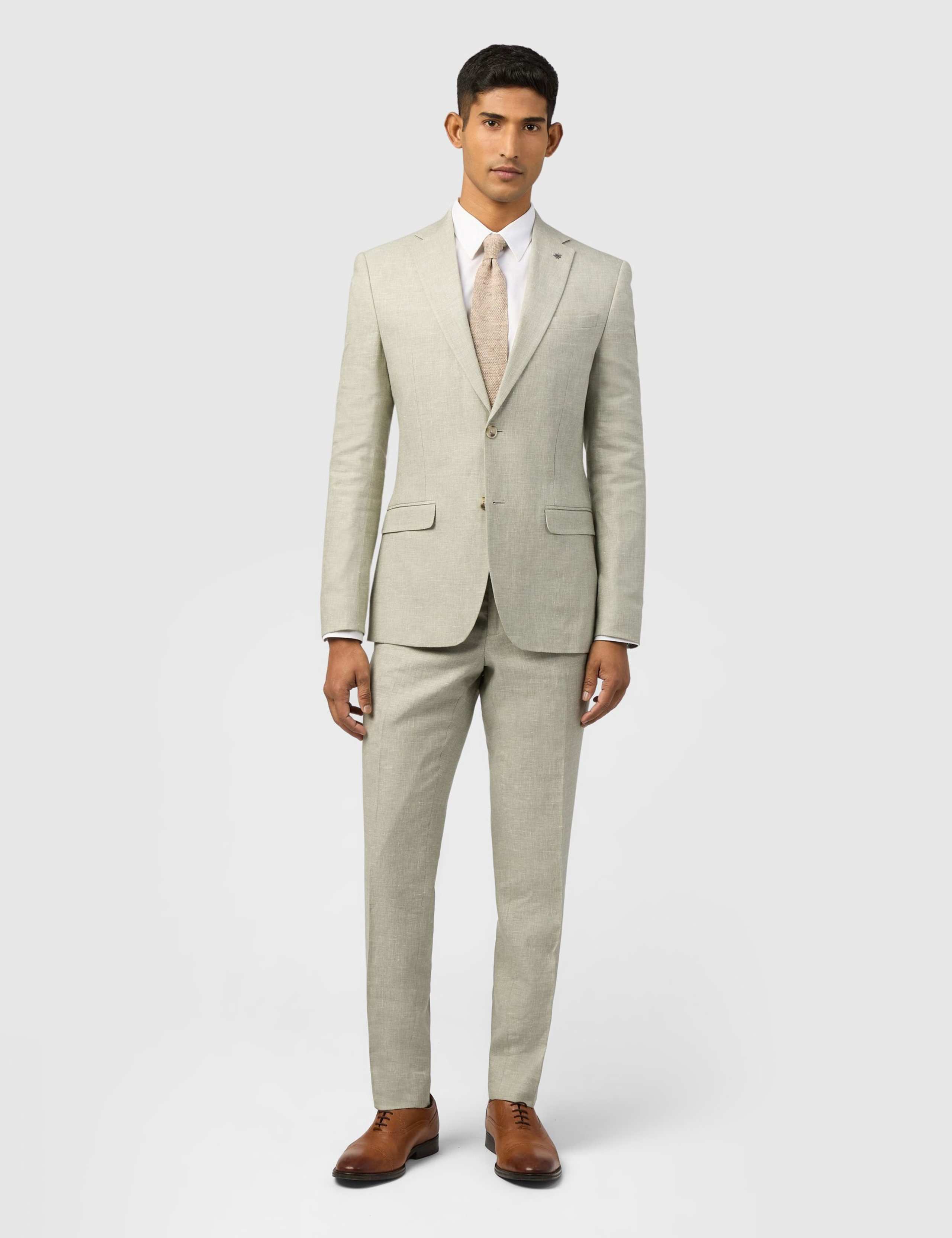 Slim Fit Linen Rich Single Breasted Suit