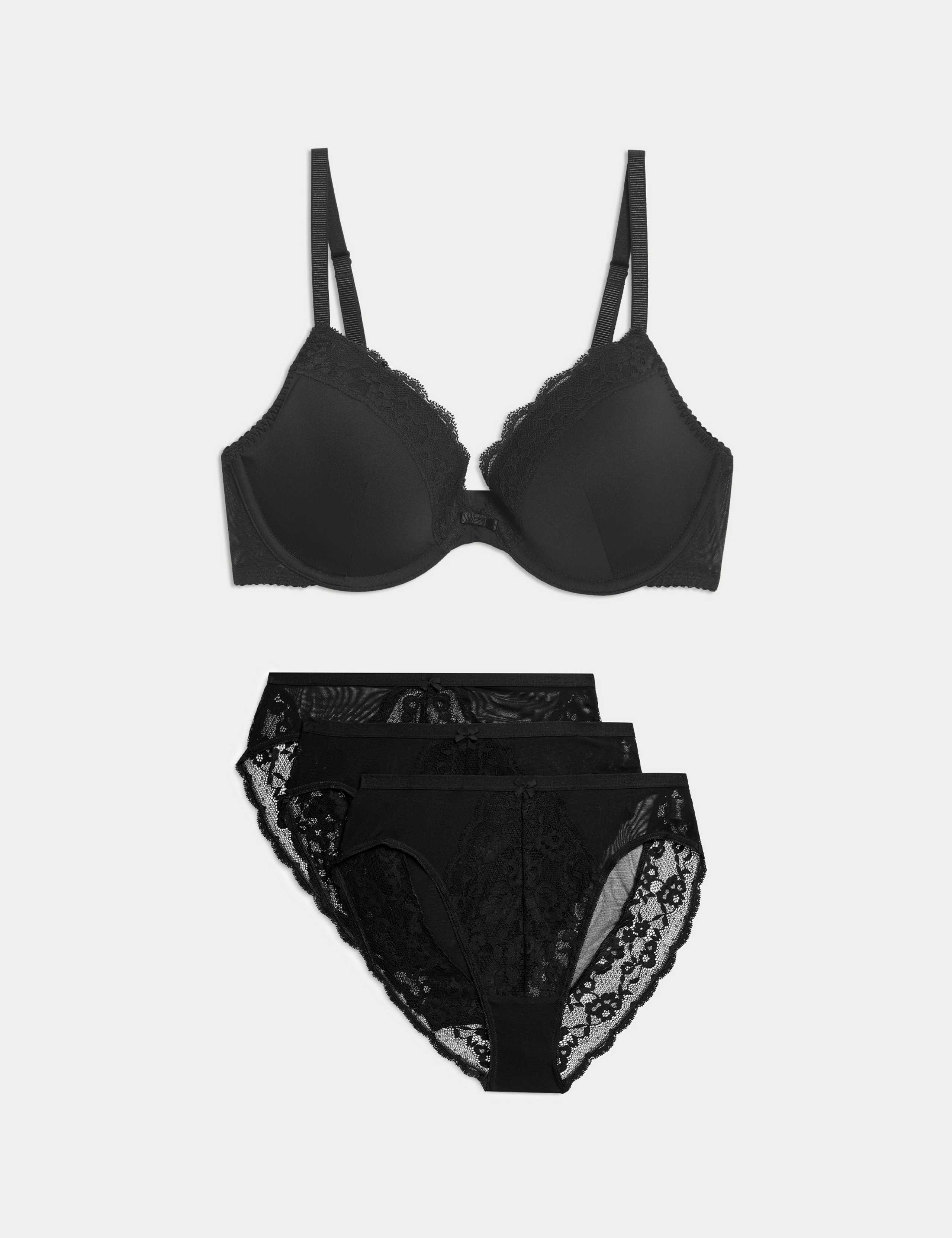 Lace Trim Wired Plunge Bra Set A-E 1 of 6