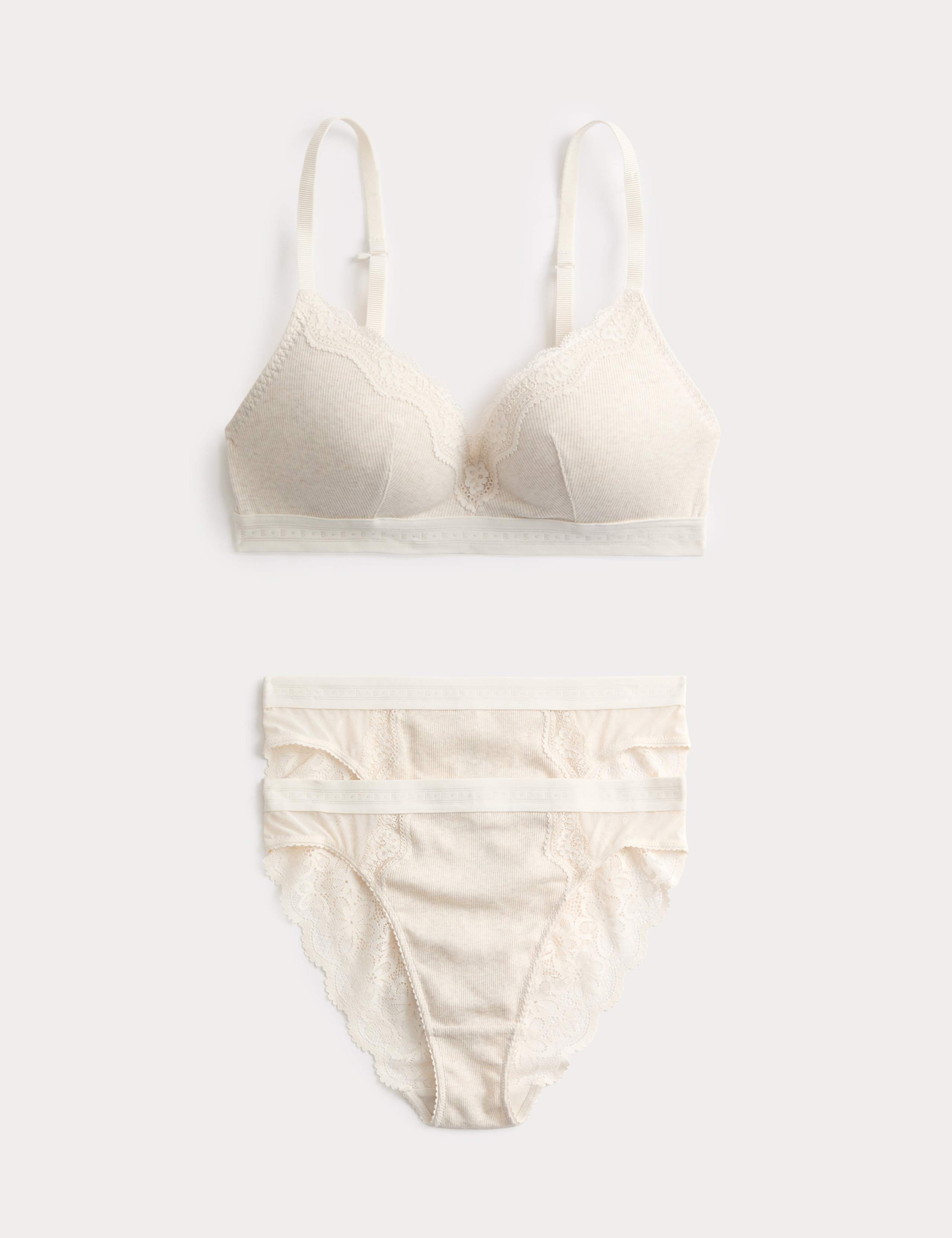 Lotta Cotton Blend Rib Non Wired Plunge Bra Set A-E 1 of 6