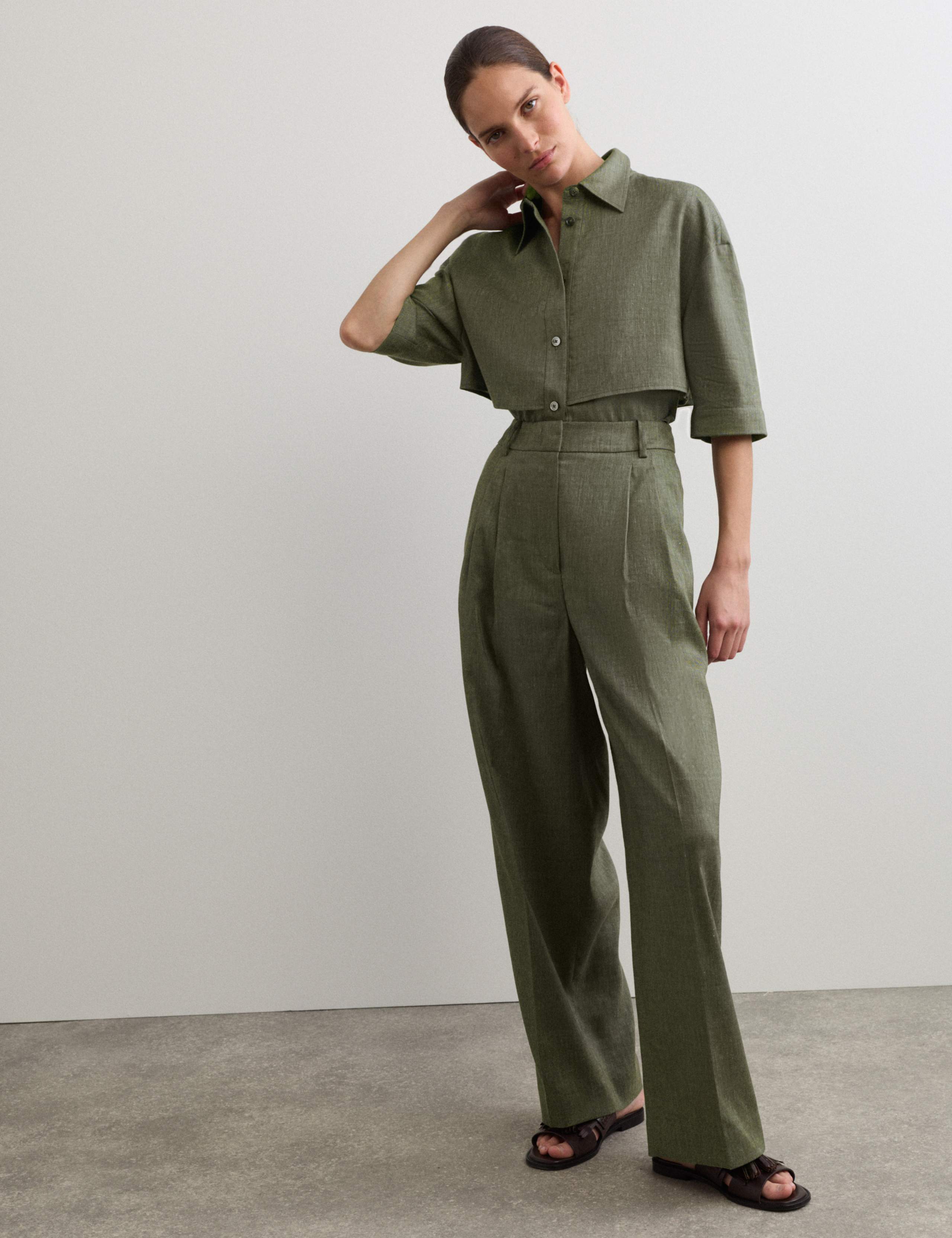 Linen Blend Relaxed Utility Shirt & Trouser Set