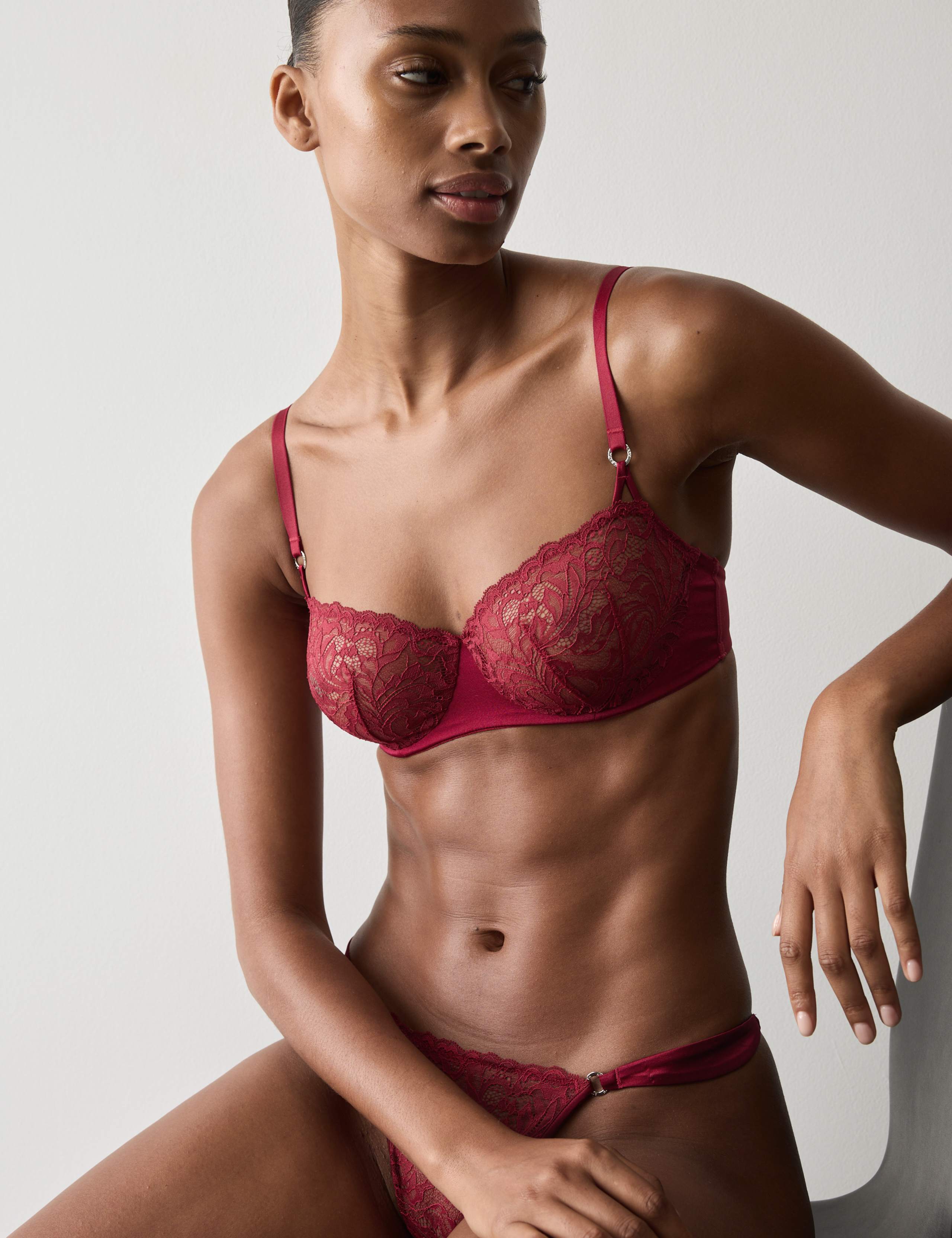 Lace with Silk Wired Balcony Bra Set A-E