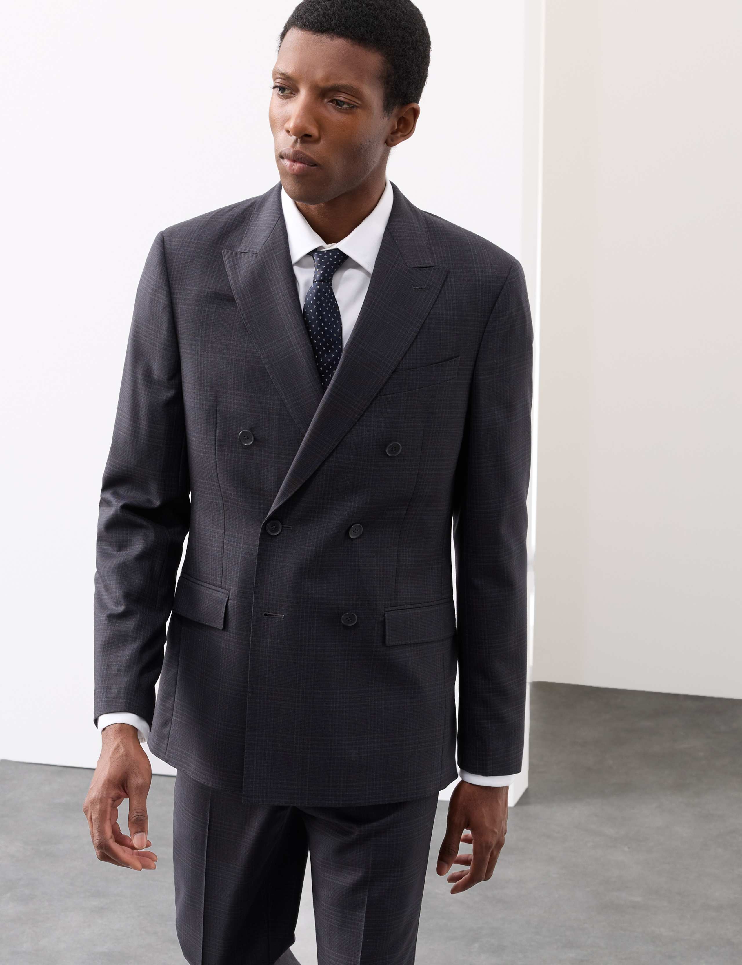 Pure Wool Double Breasted Check Suit